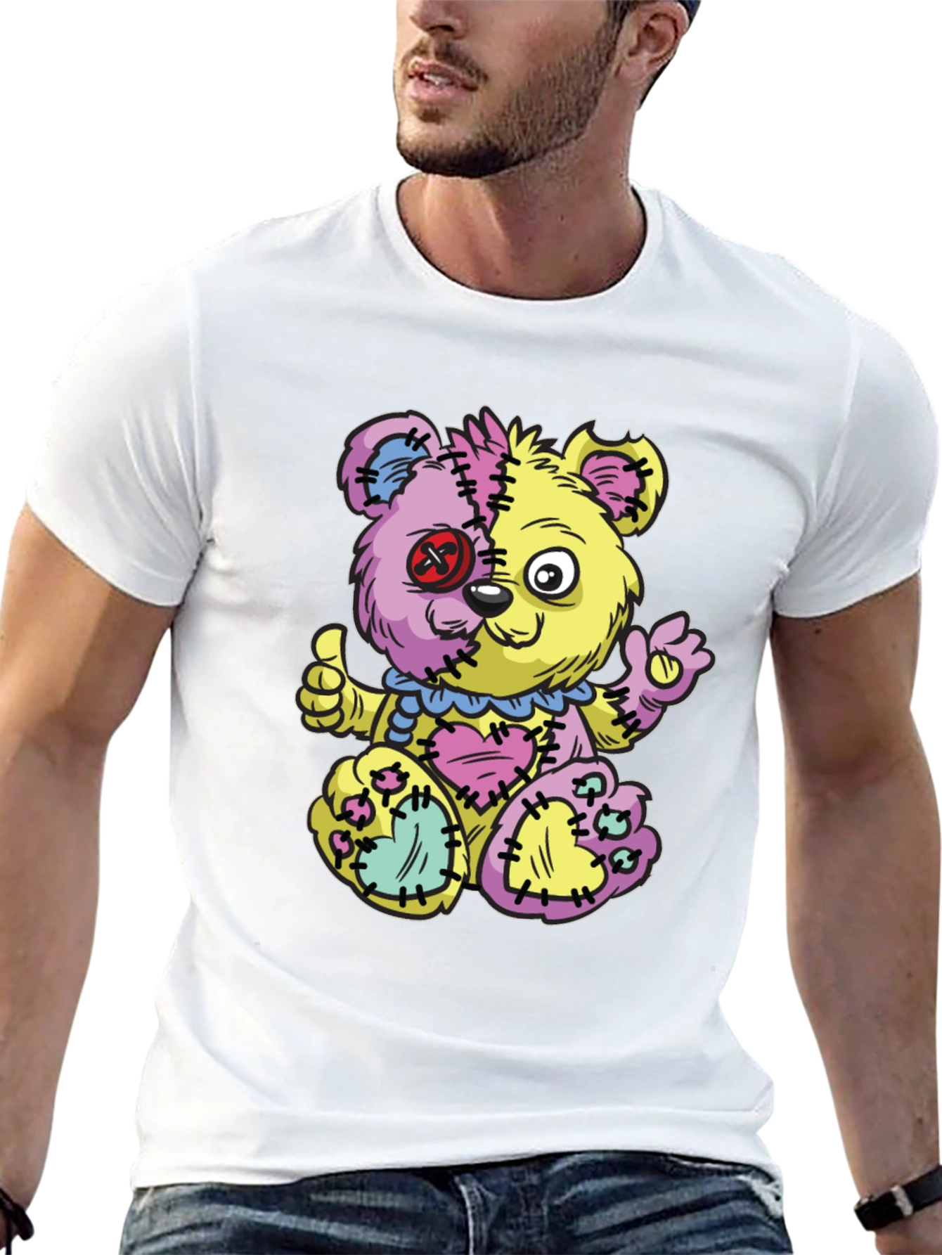 Crazy Patchwork Teddy Bear Graphic T-Shirt