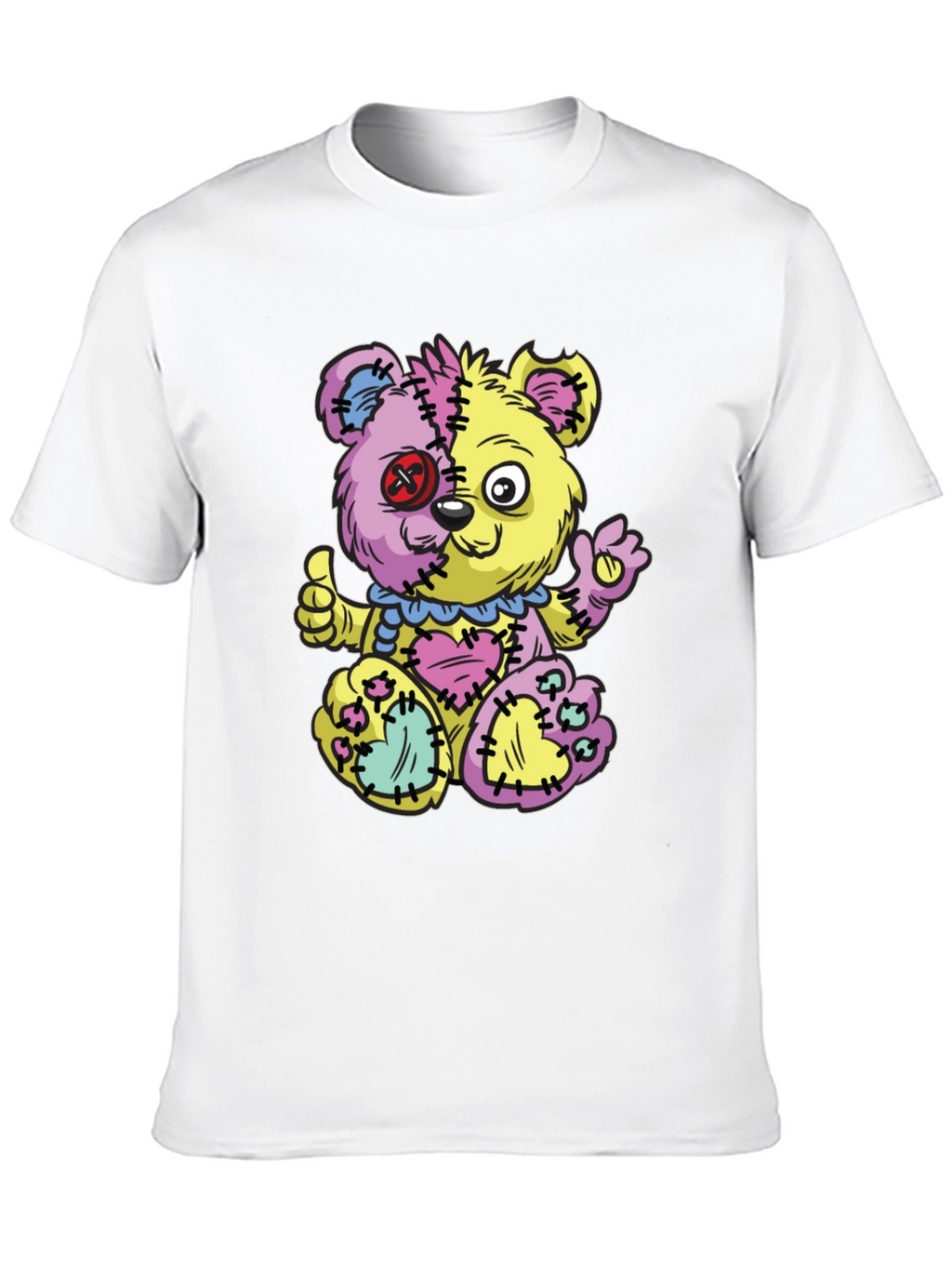 Crazy Patchwork Teddy Bear Graphic T-Shirt