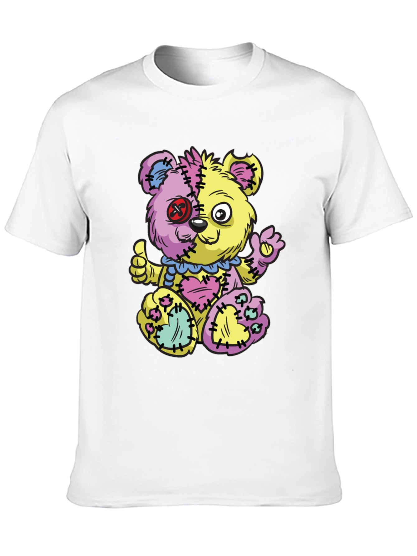 Crazy Patchwork Teddy Bear Graphic T-Shirt