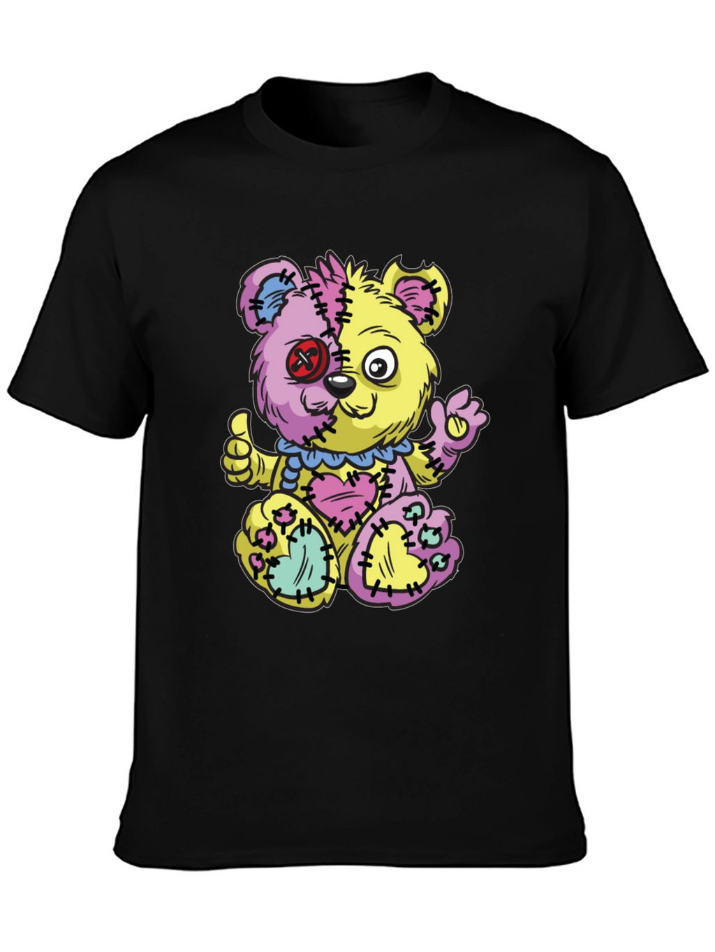 Crazy Patchwork Teddy Bear Graphic T-Shirt