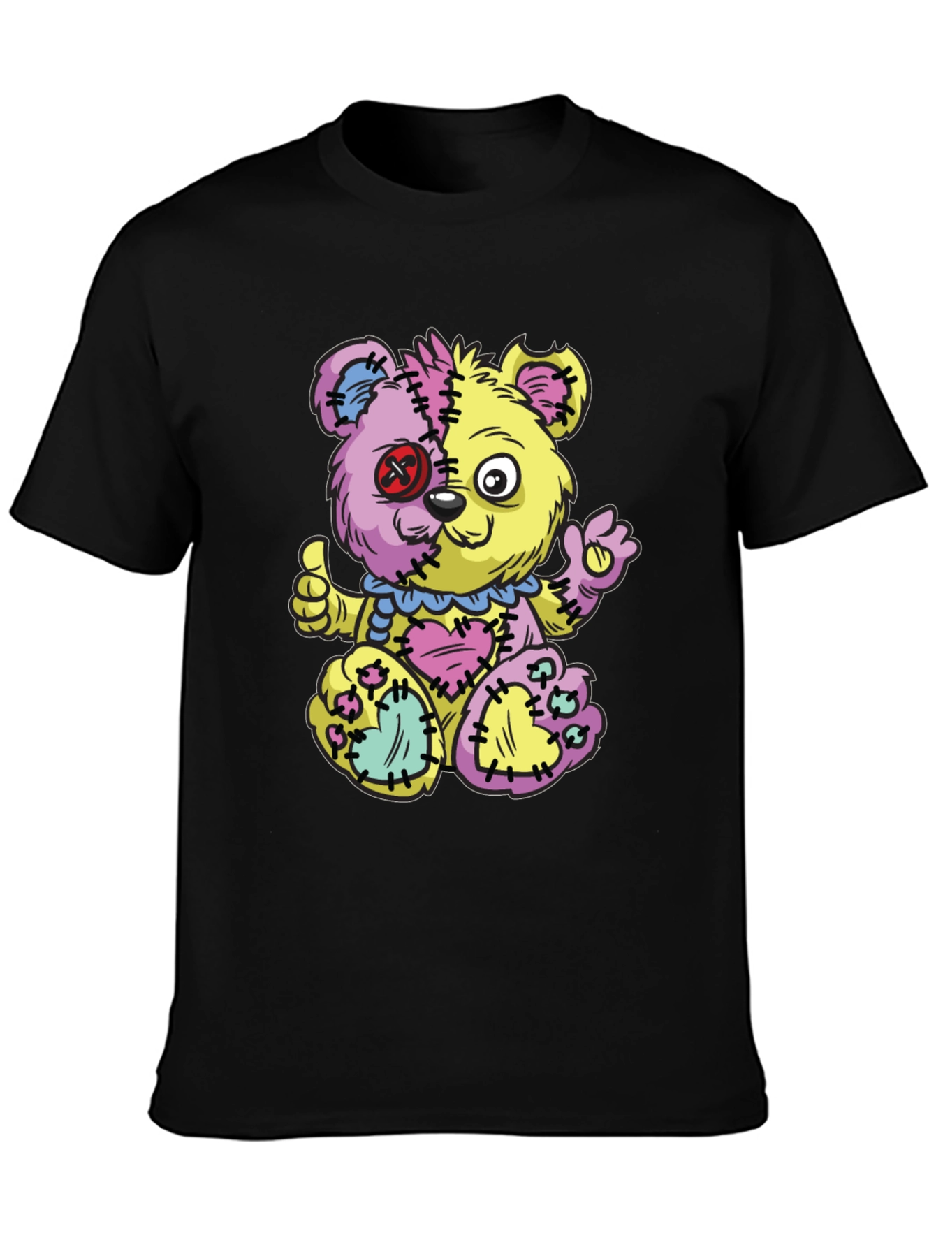 Crazy Patchwork Teddy Bear Graphic T-Shirt