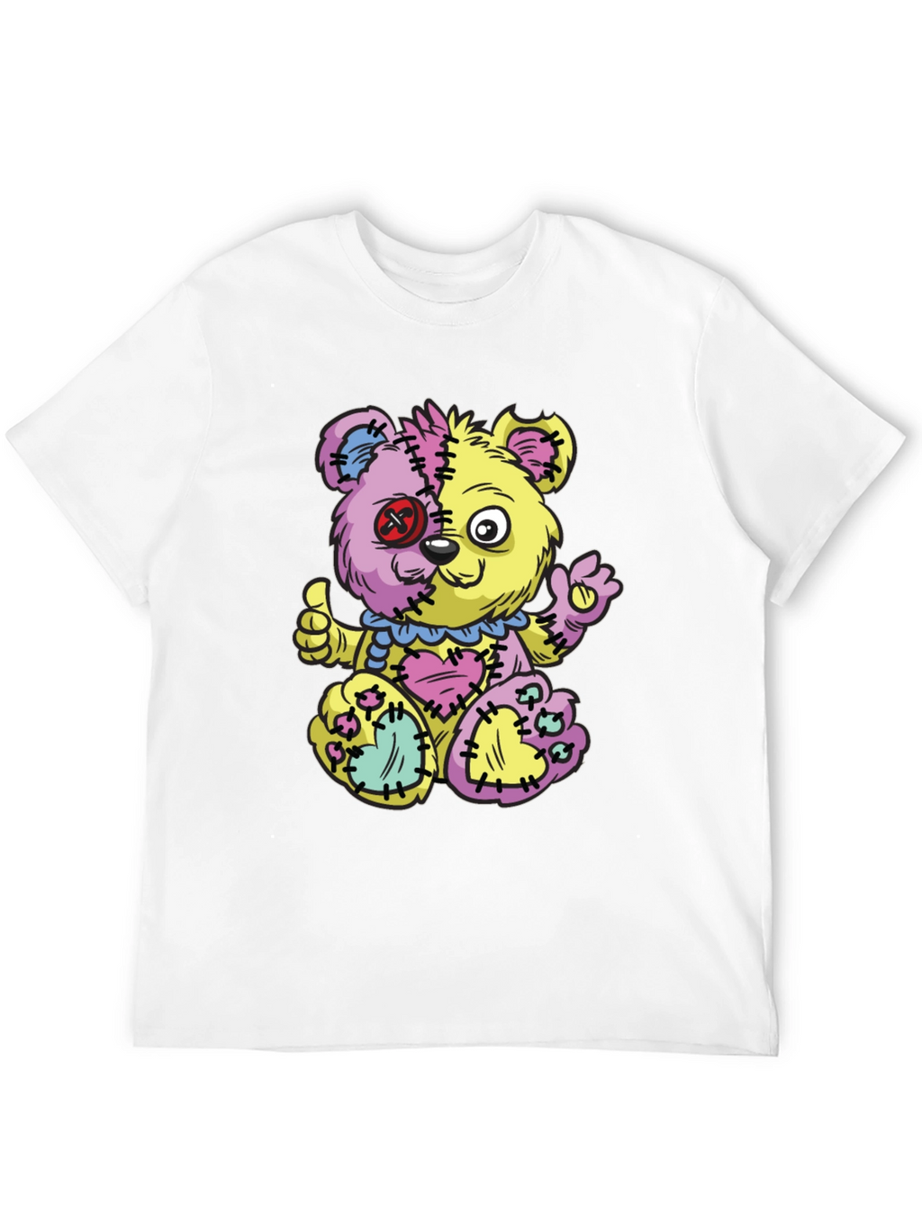 Crazy Patchwork Teddy Bear Graphic T-Shirt