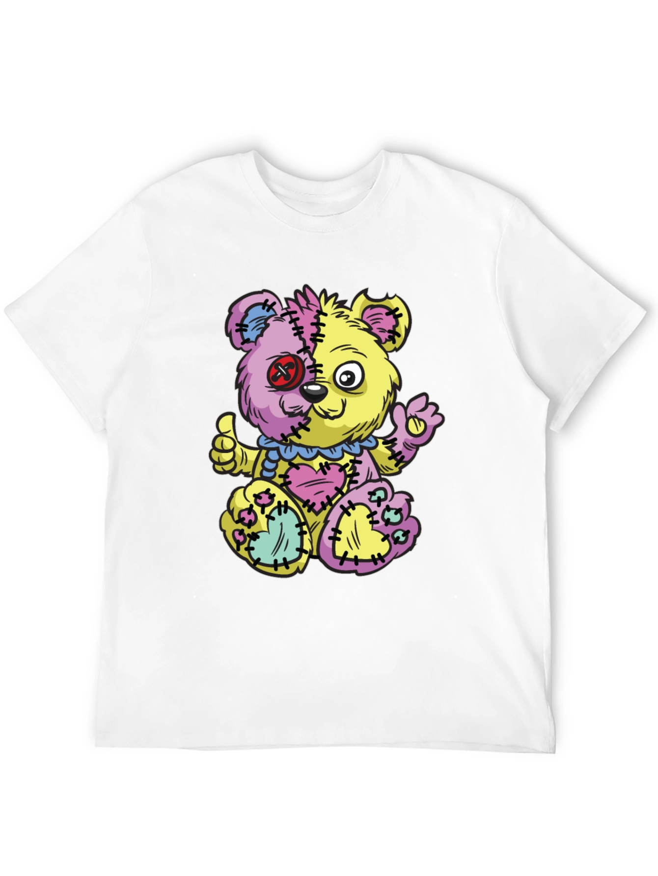 Crazy Patchwork Teddy Bear Graphic T-Shirt