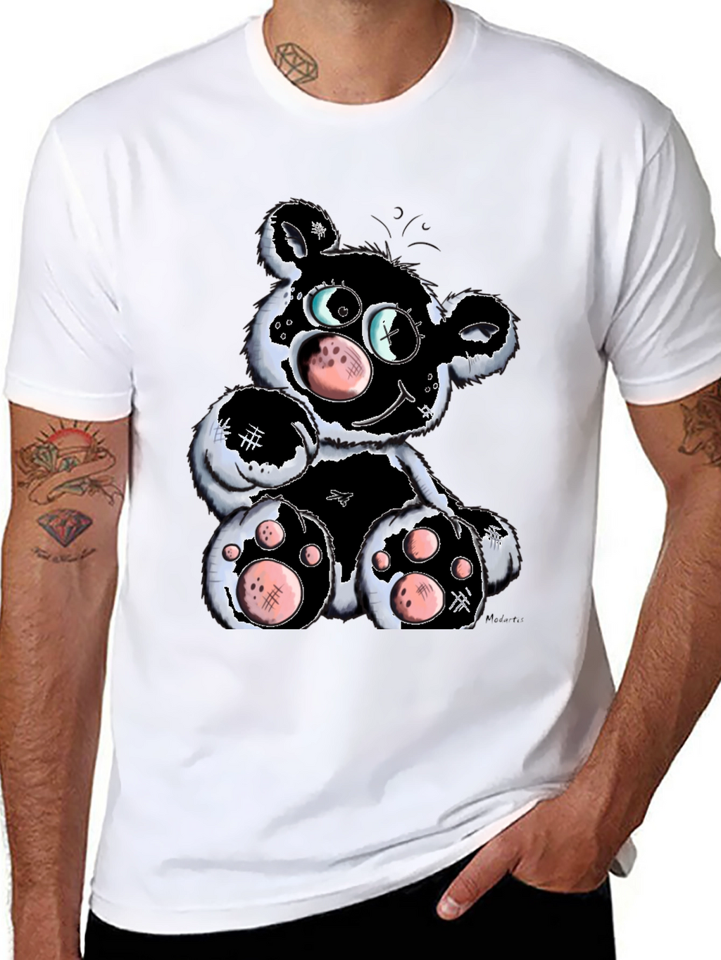 Cartoon Bear Graphic T-Shirt - Black
