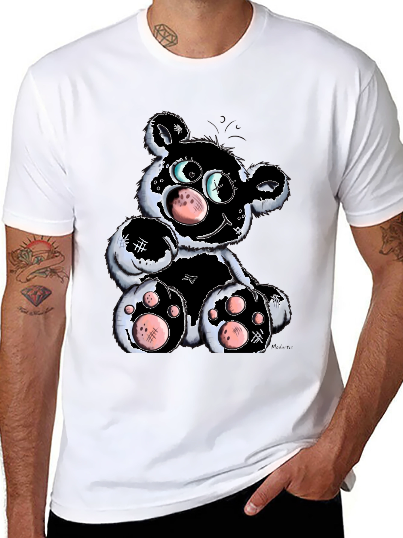 Cartoon Bear Graphic T-Shirt - Black