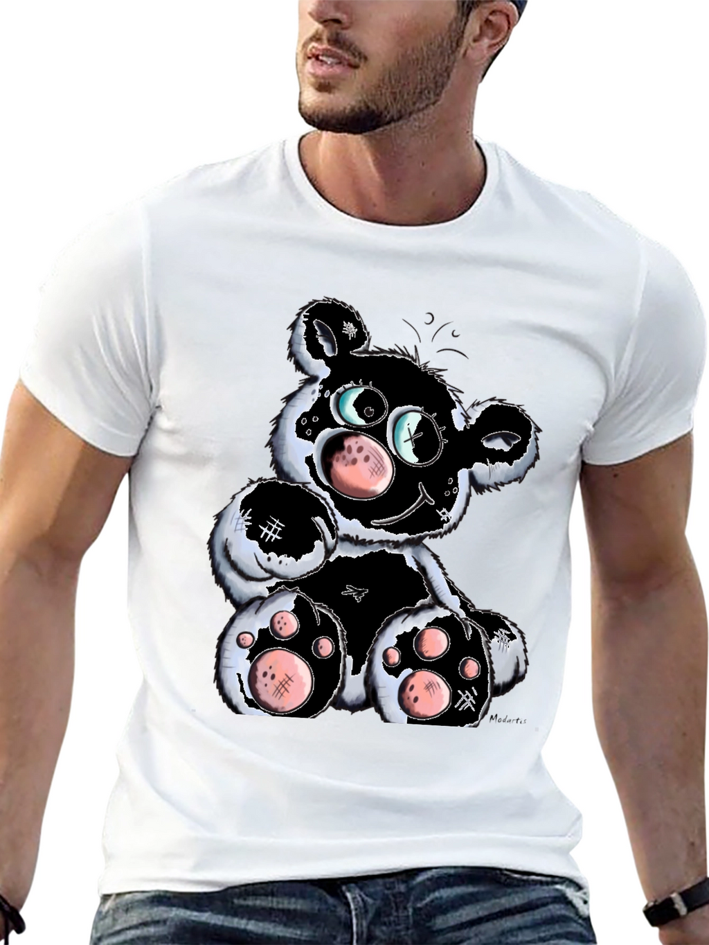 Cartoon Bear Graphic T-Shirt - Black