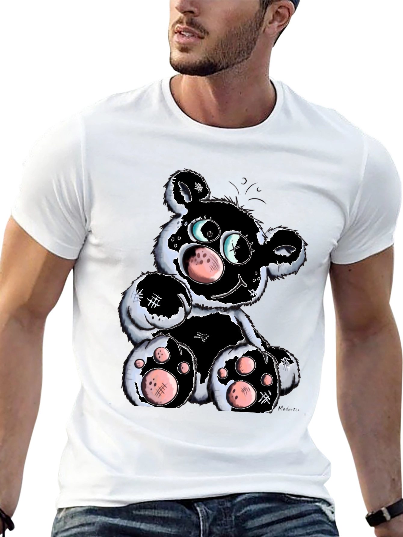 Cartoon Bear Graphic T-Shirt - Black