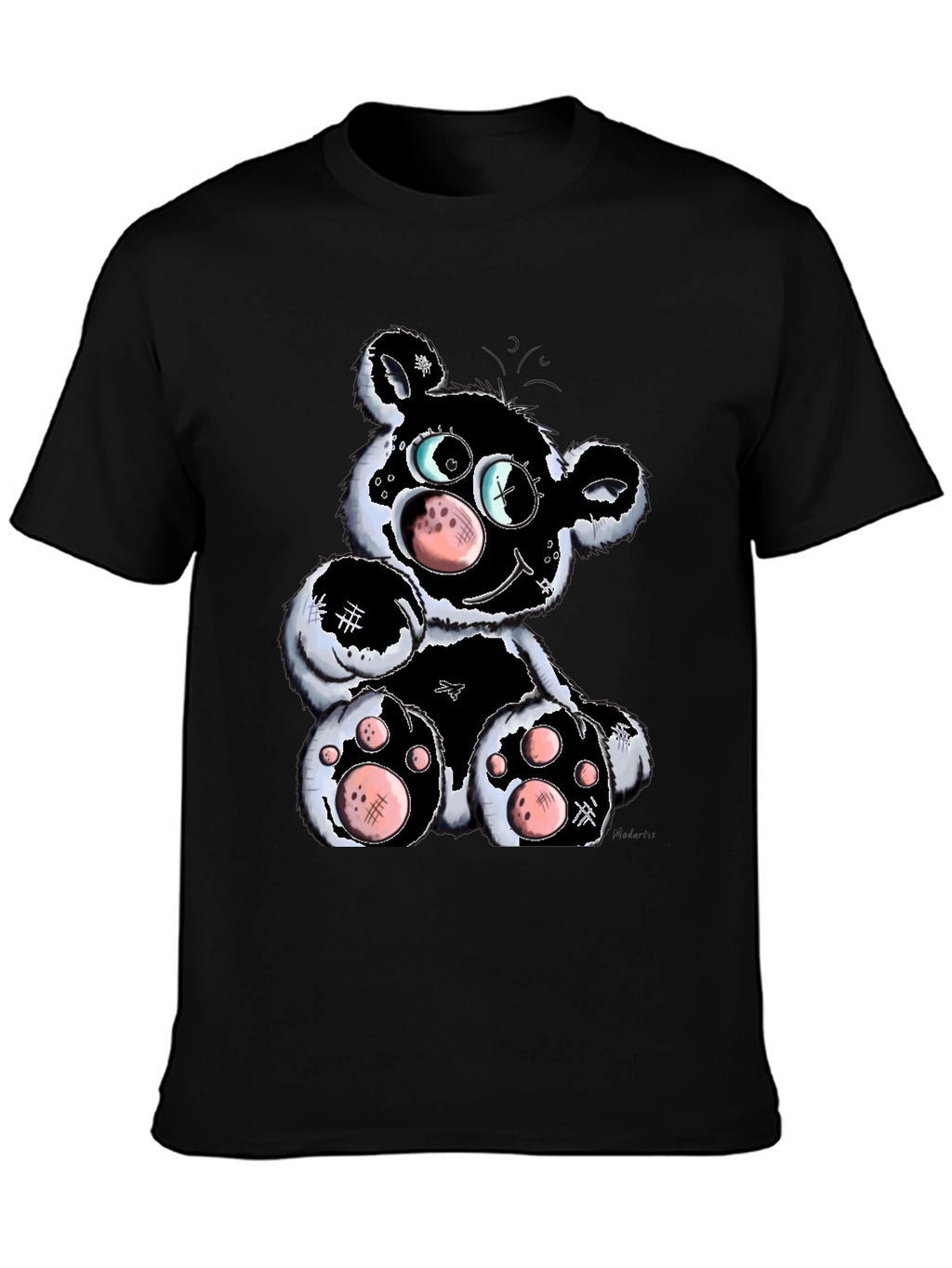 Cartoon Bear Graphic T-Shirt - Black