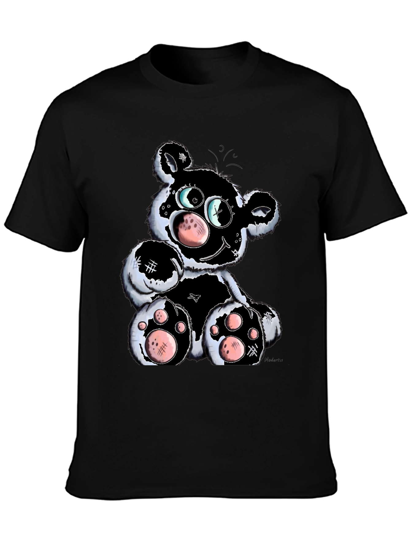 Cartoon Bear Graphic T-Shirt - Black