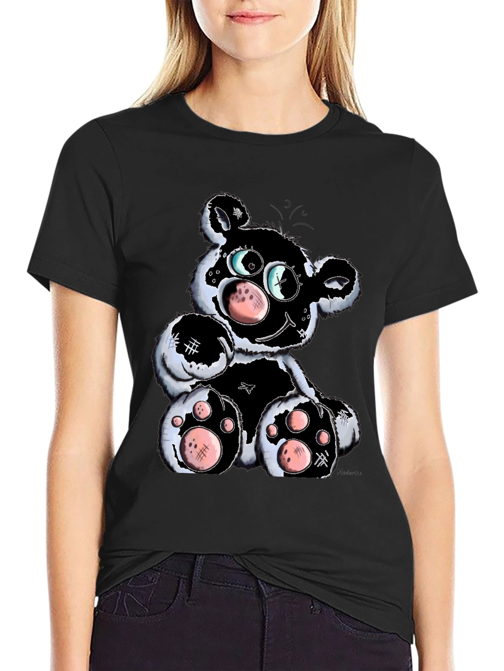 Cartoon Bear Graphic T-Shirt - Black