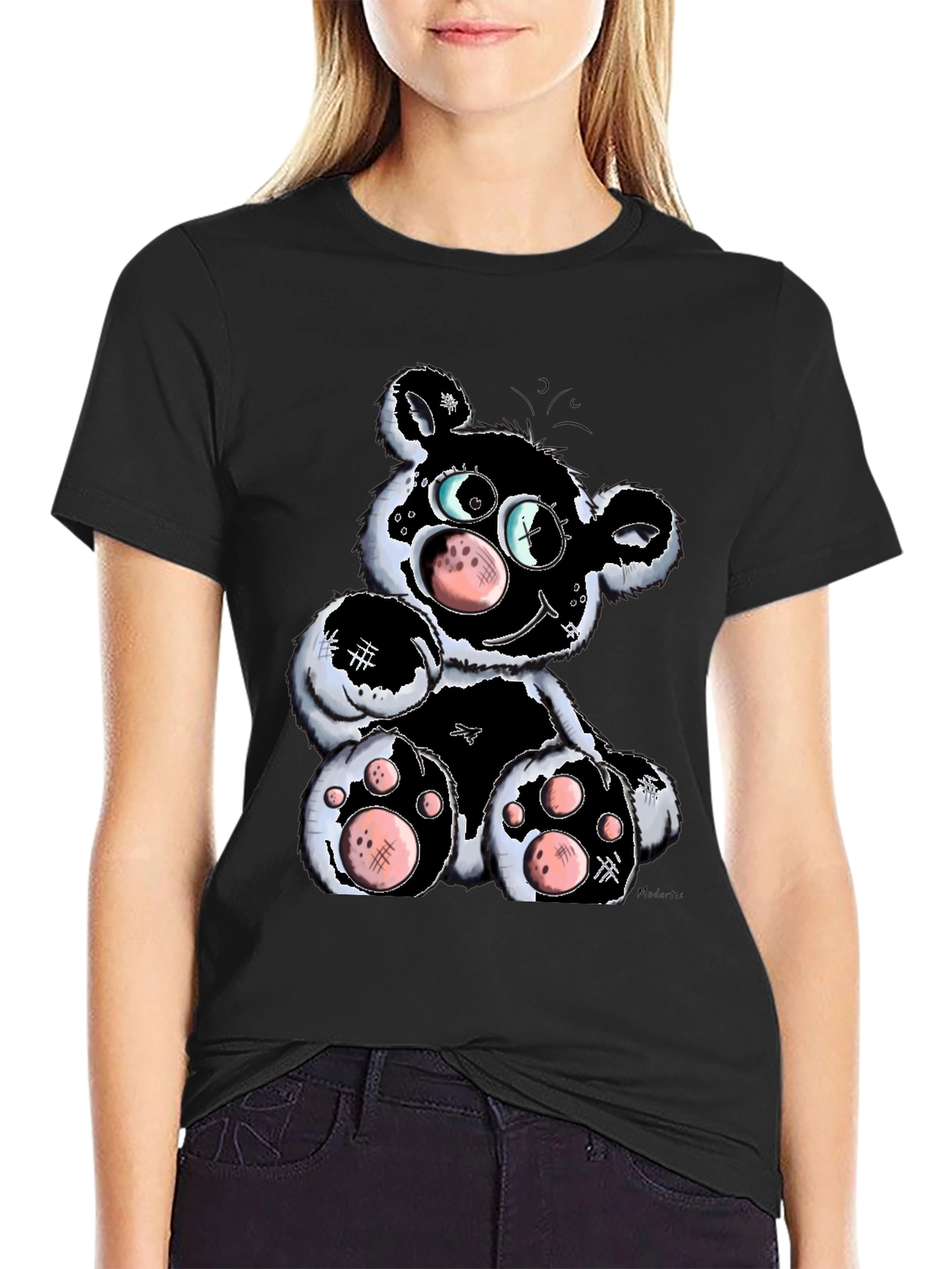 Cartoon Bear Graphic T-Shirt - Black