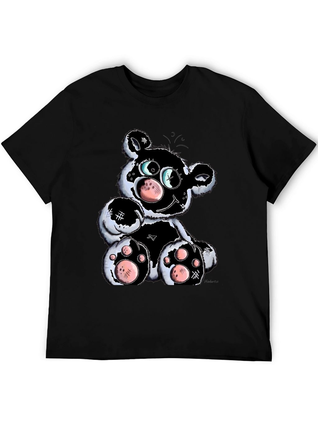 Cartoon Bear Graphic T-Shirt - Black