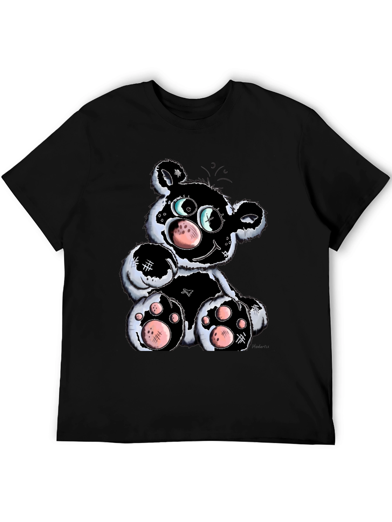 Cartoon Bear Graphic T-Shirt - Black