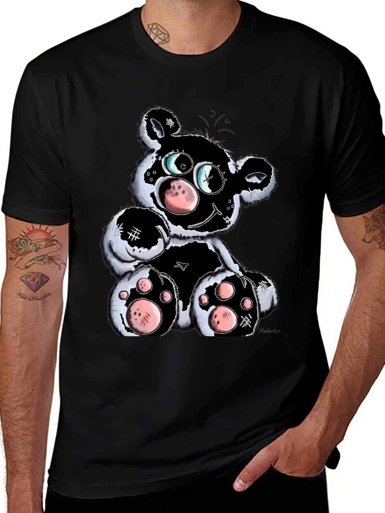 Cartoon Bear Graphic T-Shirt - Black