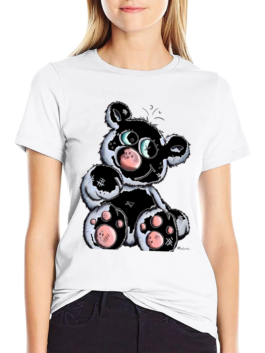 Cartoon Bear Graphic T-Shirt - Black