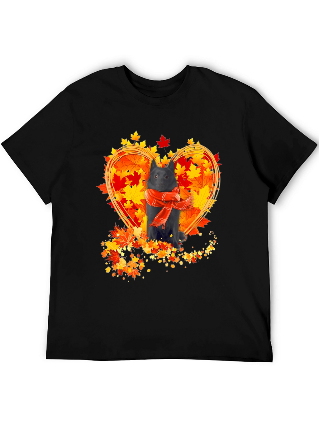 Dog & Autumn Leaves T-Shirt - Heart Design