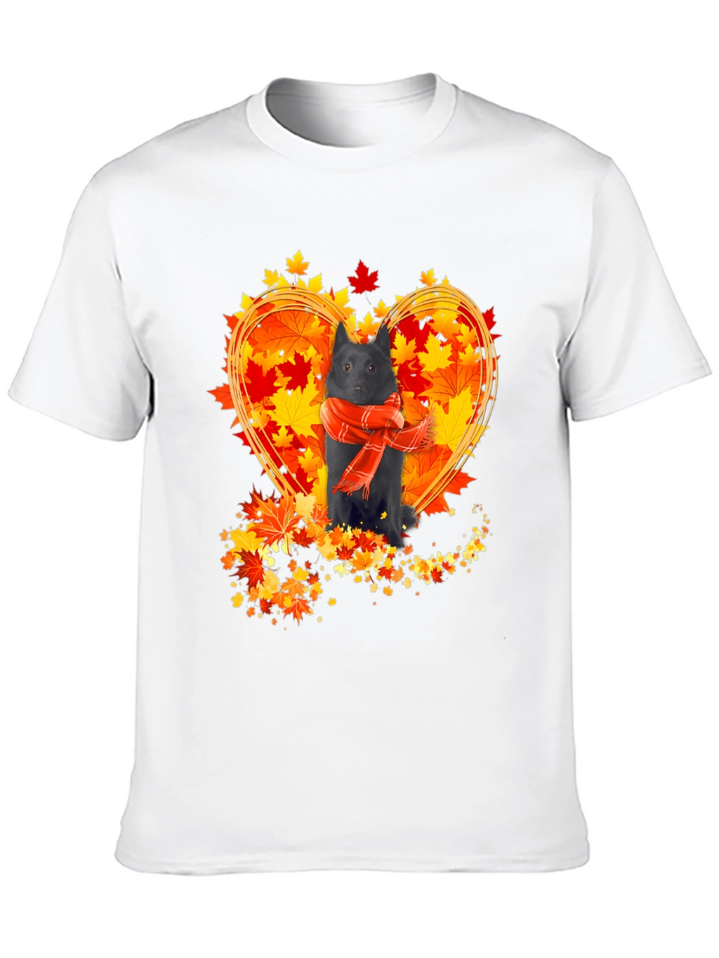 Dog & Autumn Leaves T-Shirt - Heart Design