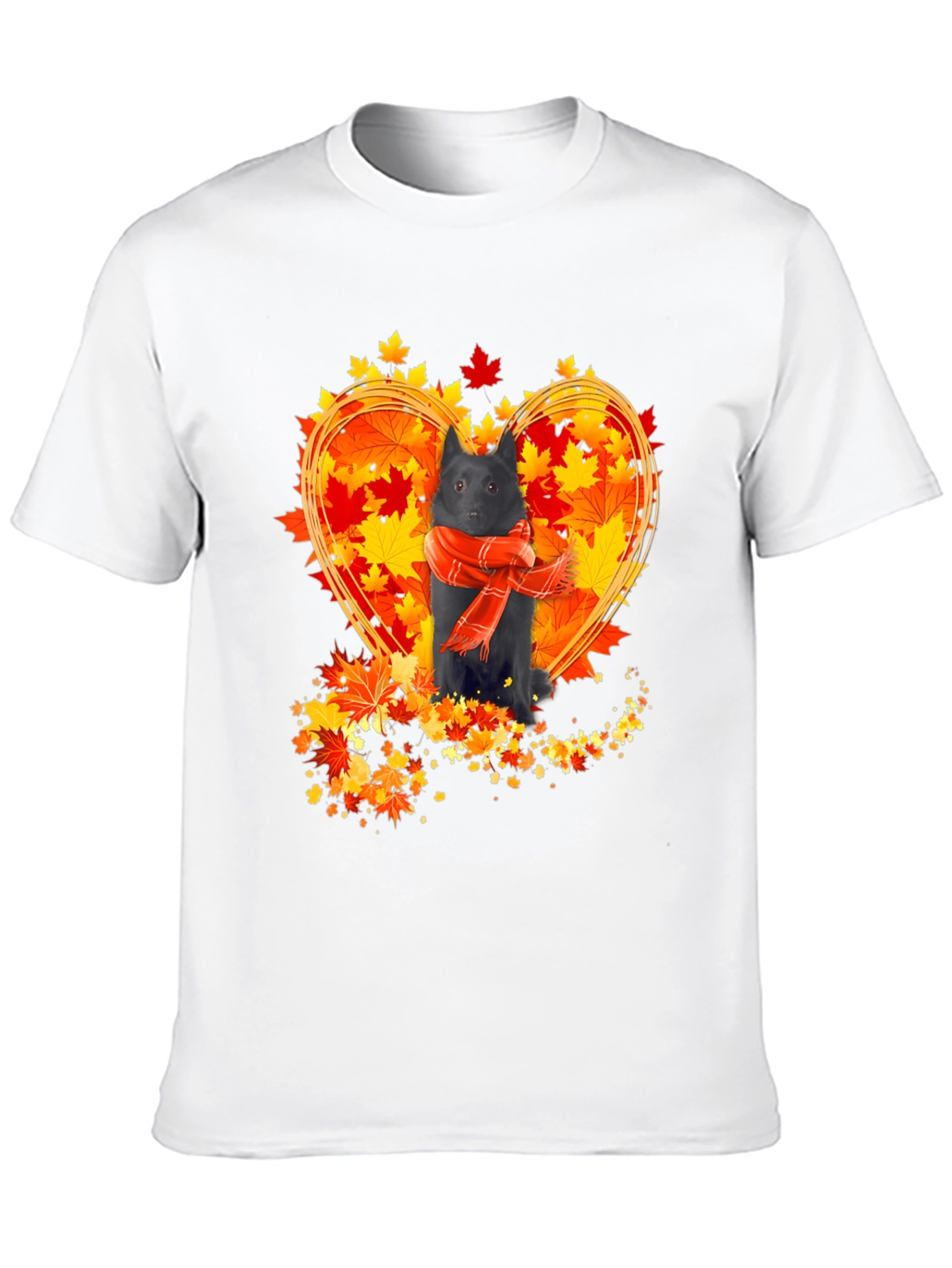 Dog & Autumn Leaves T-Shirt - Heart Design