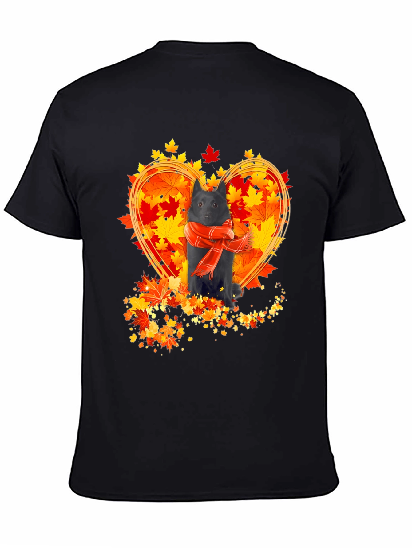 Dog & Autumn Leaves T-Shirt - Heart Design