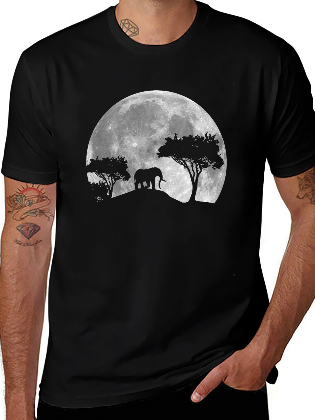 Elephant Moon Black T-Shirt