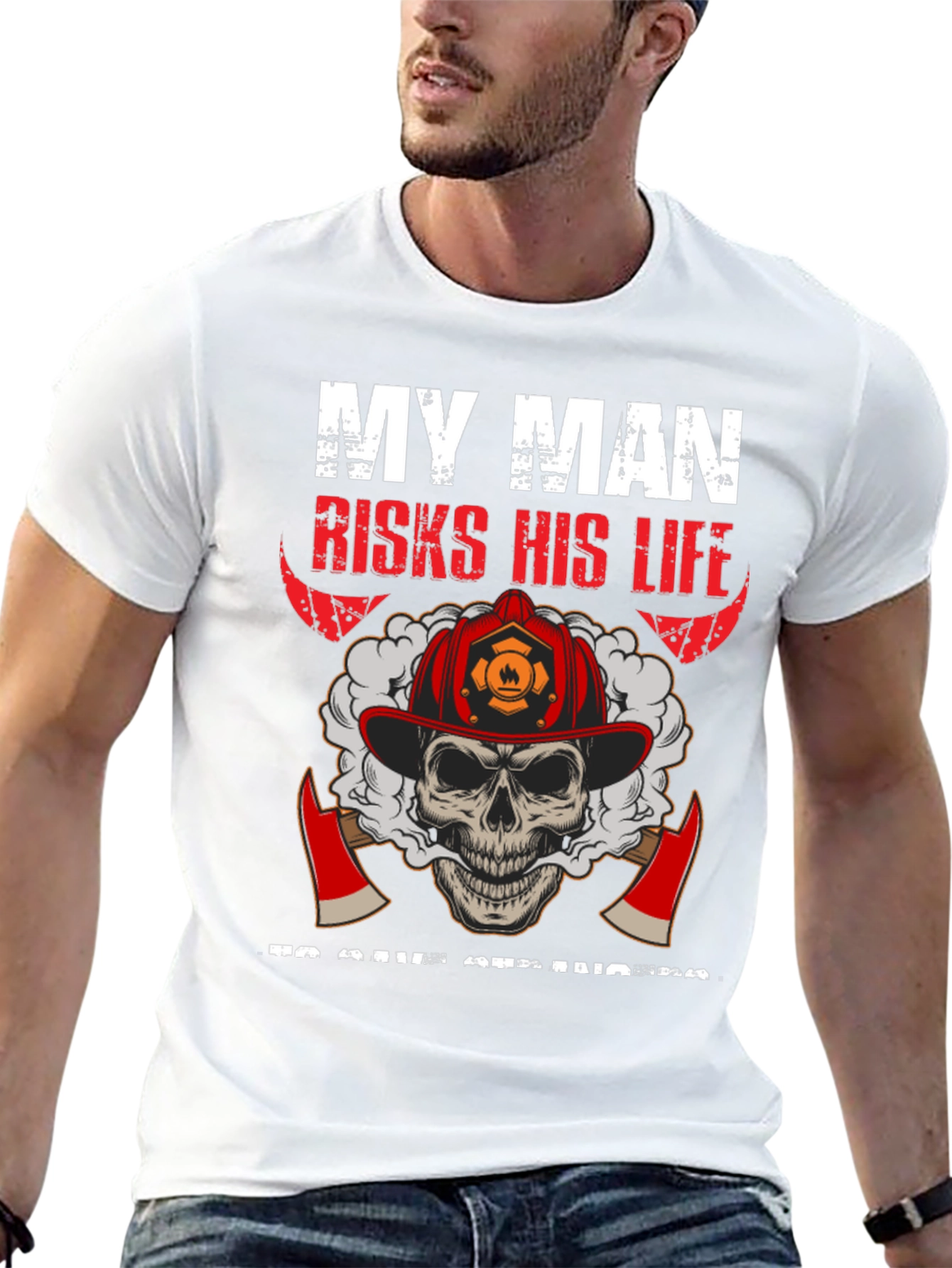 Firefighter Skull Graphic T-Shirt