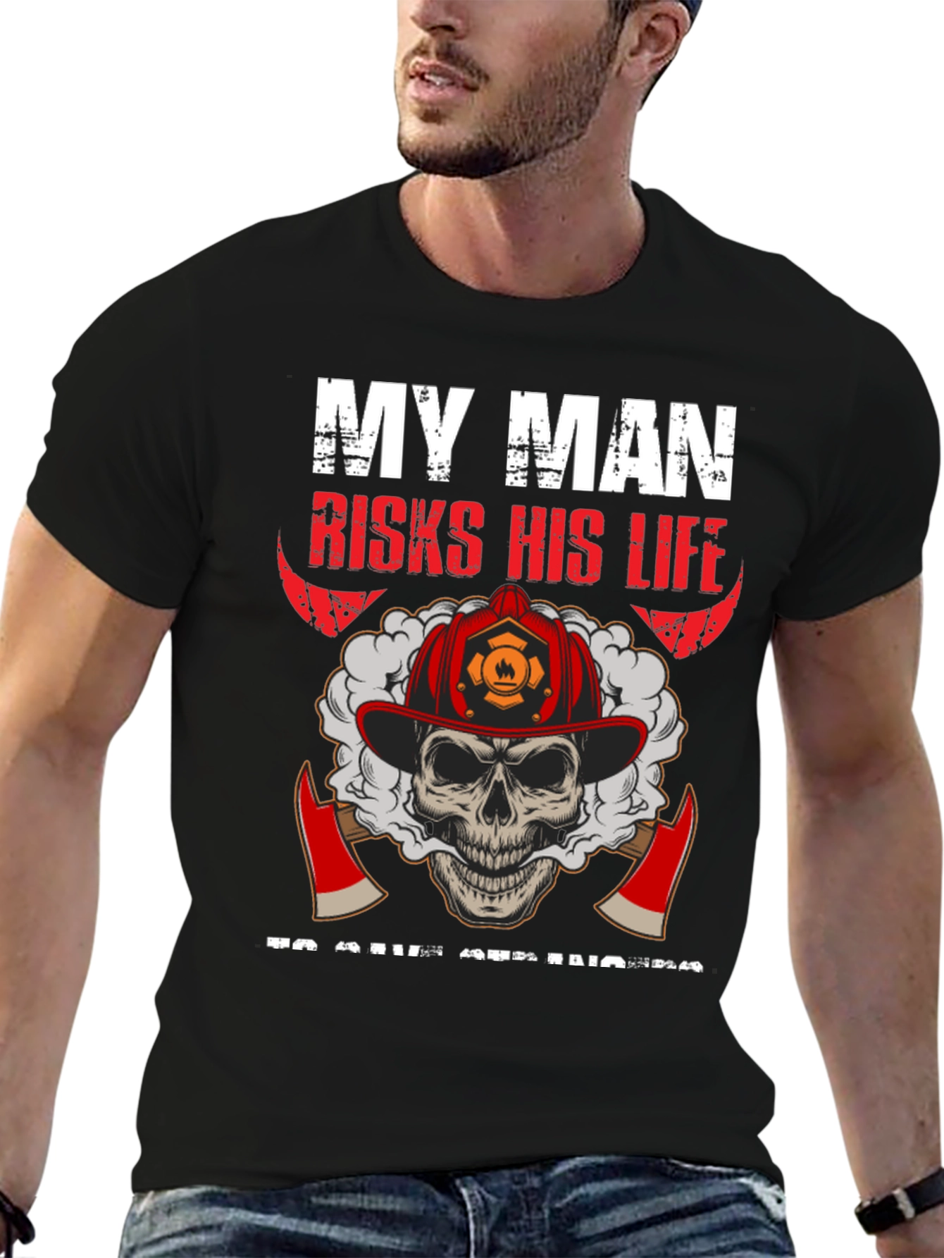 Firefighter Skull Graphic T-Shirt