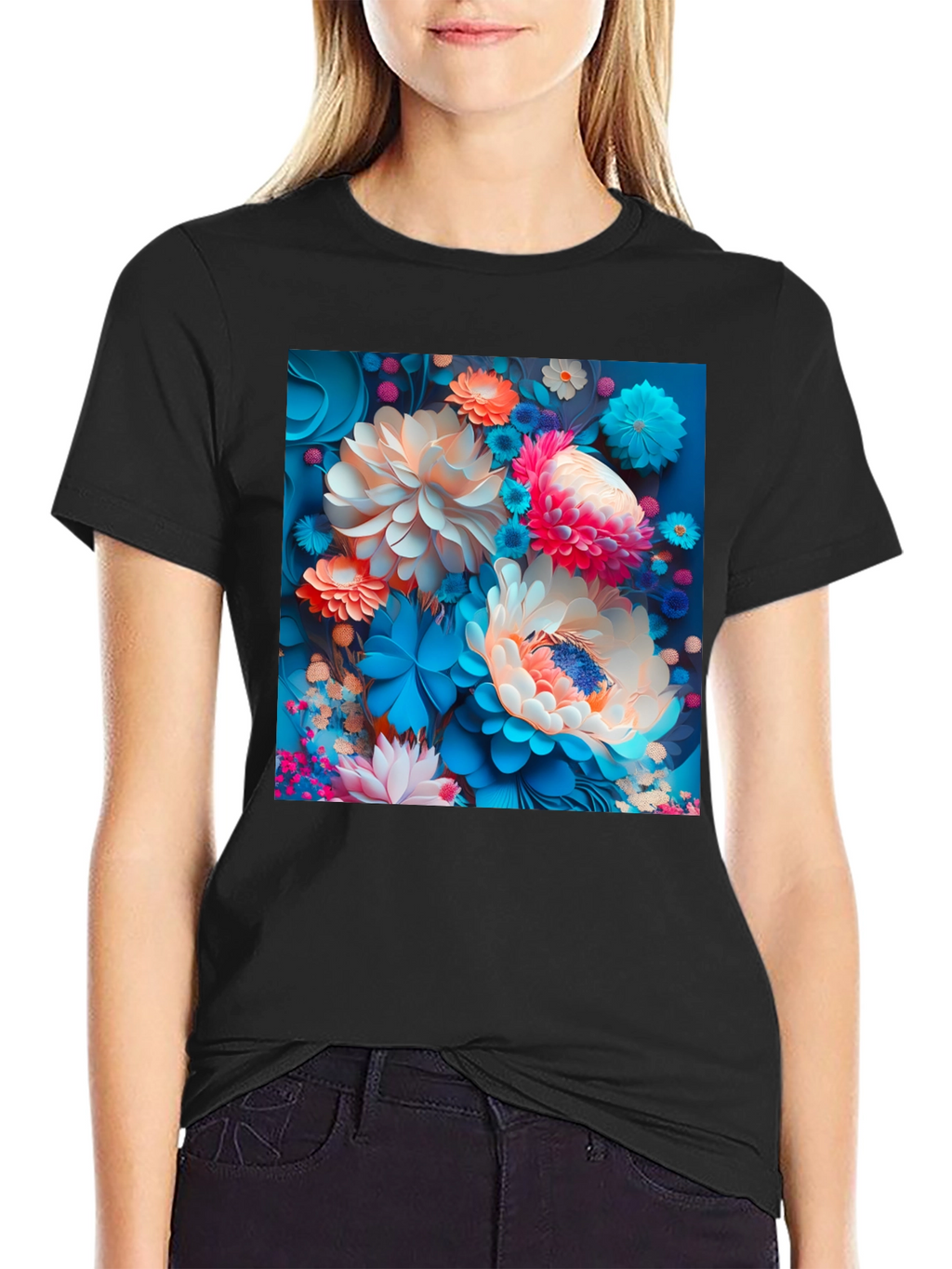 Floral Fantasy Black T-Shirt