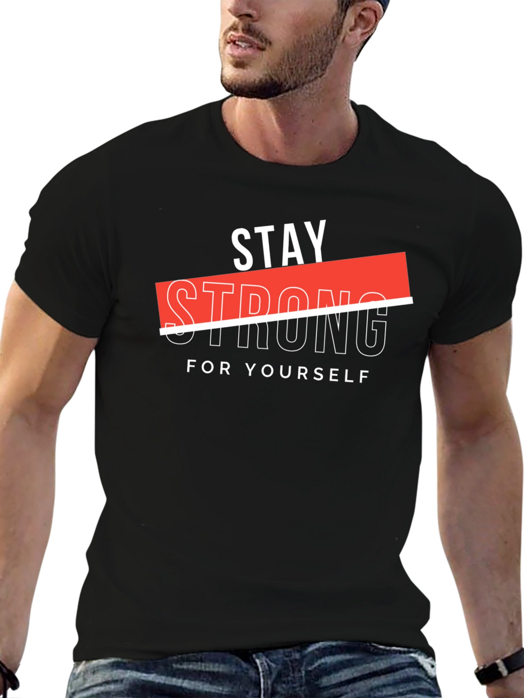 Stay Strong Graphic Black T-Shirt