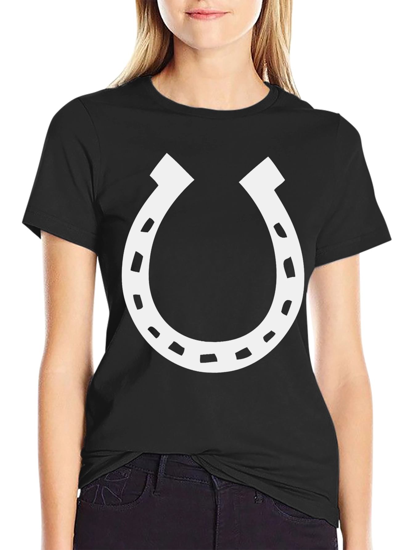 Lucky Horseshoe Graphic Tee - Black Cotton Blend T-Shirt