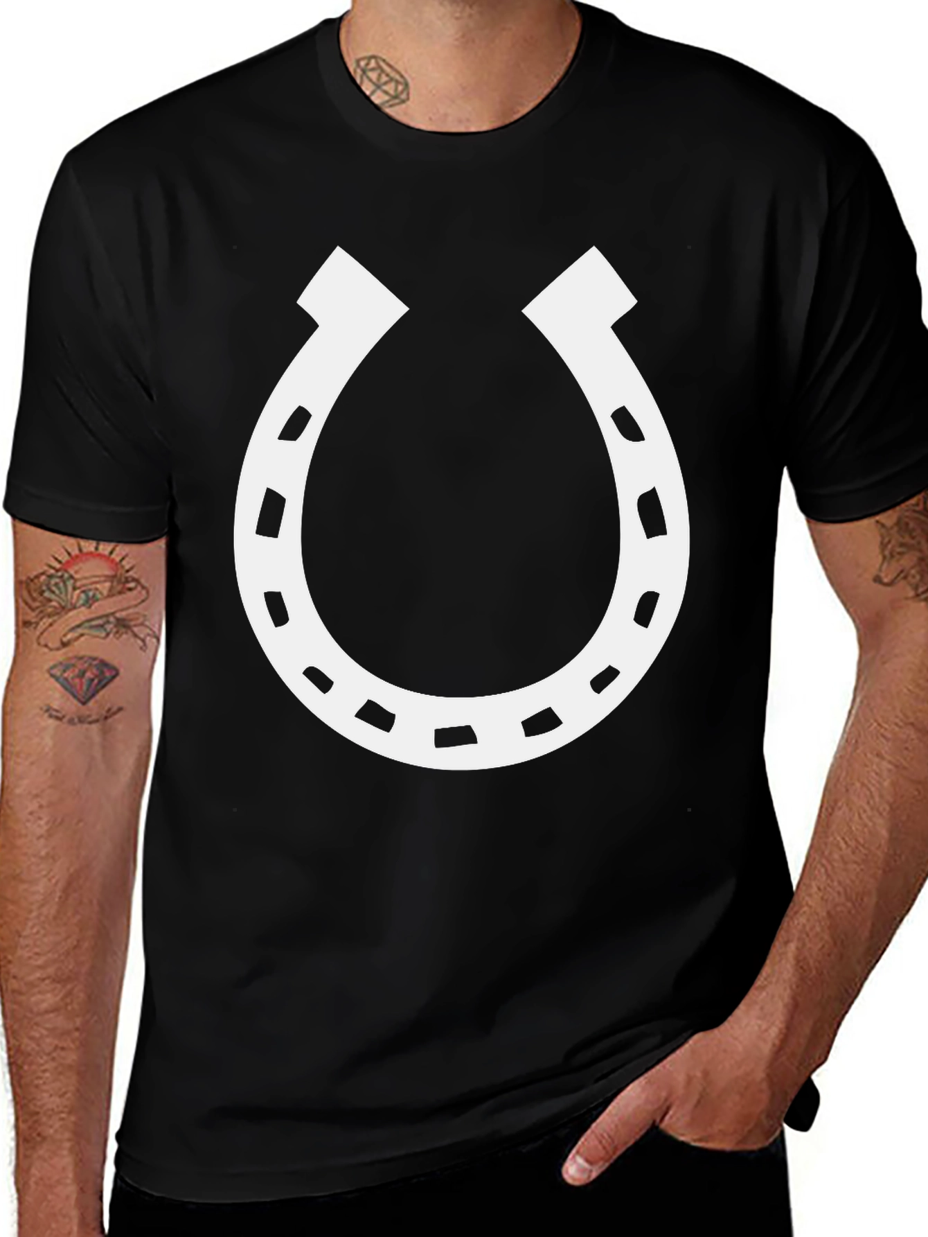 Lucky Horseshoe Graphic Tee - Black Cotton Blend T-Shirt