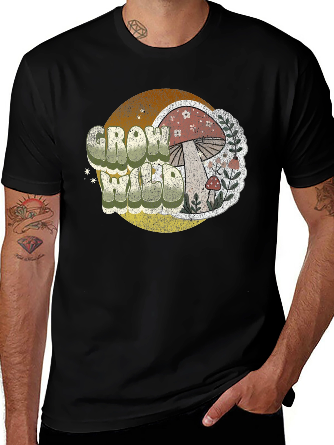 Grow Wild Mushroom Graphic Tee - Vintage Style