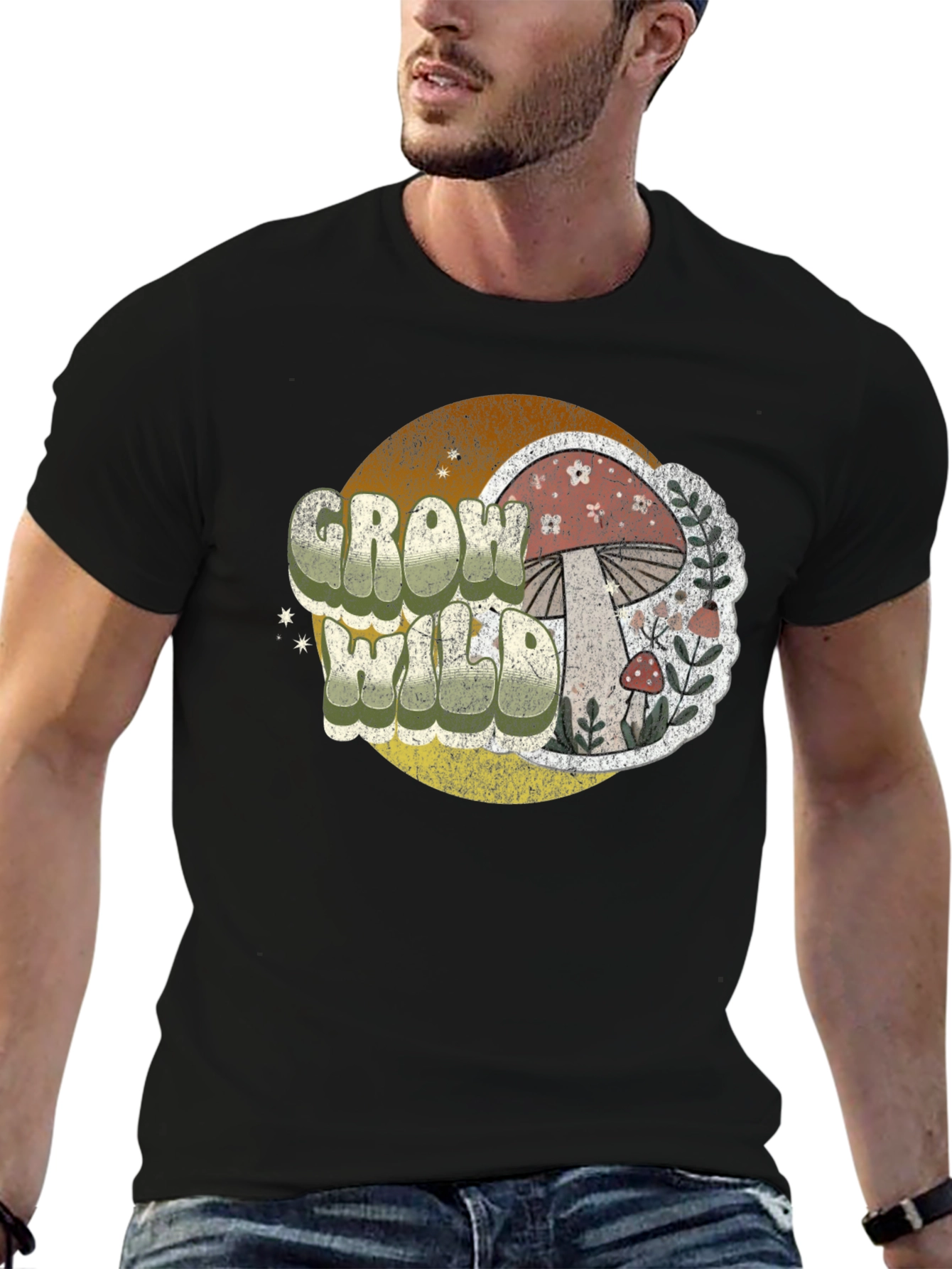 Grow Wild Mushroom Graphic Tee - Vintage Style