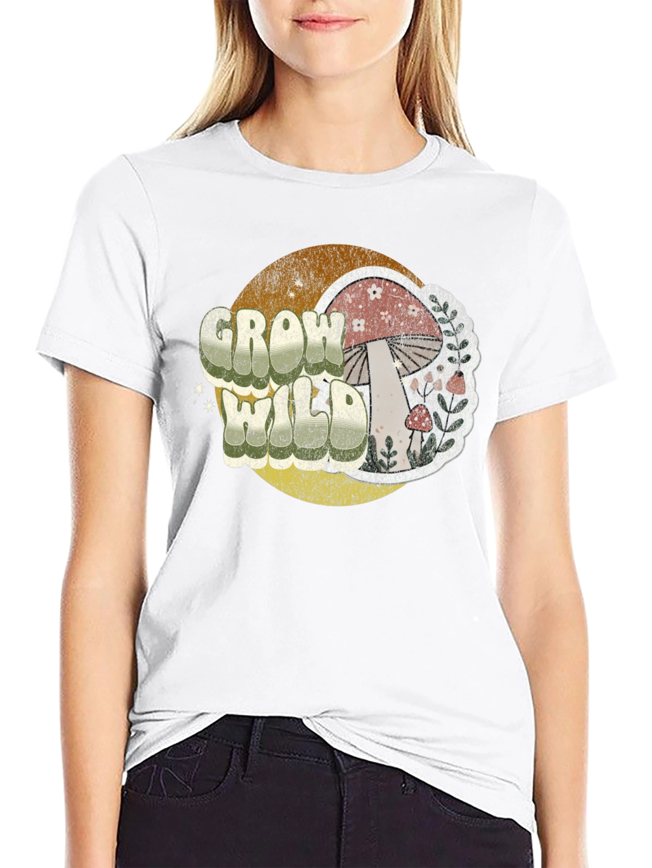 Grow Wild Mushroom Graphic Tee - Vintage Style