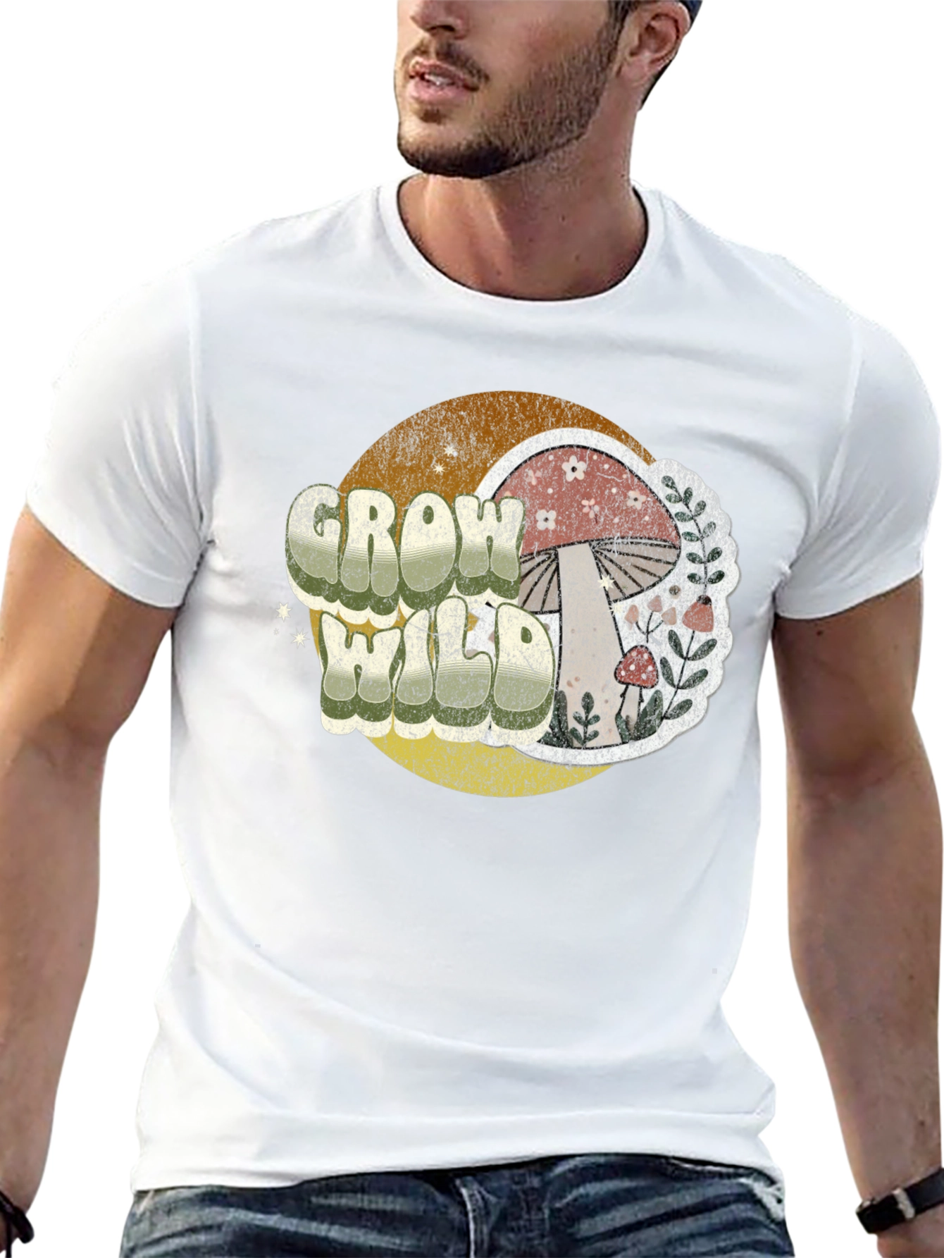Grow Wild Mushroom Graphic Tee - Vintage Style