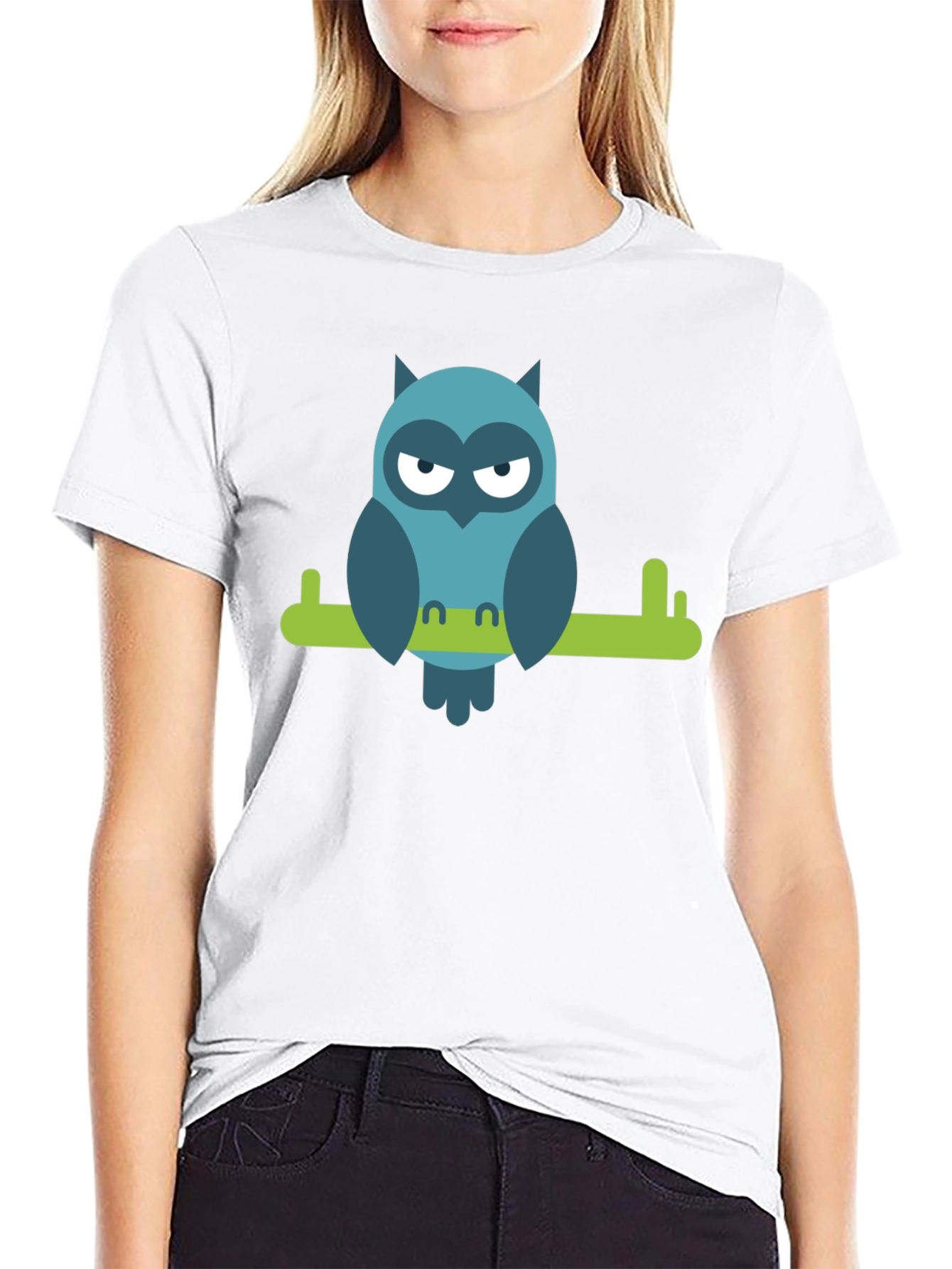 Cool Owl on Branch Graphic Tee - Black