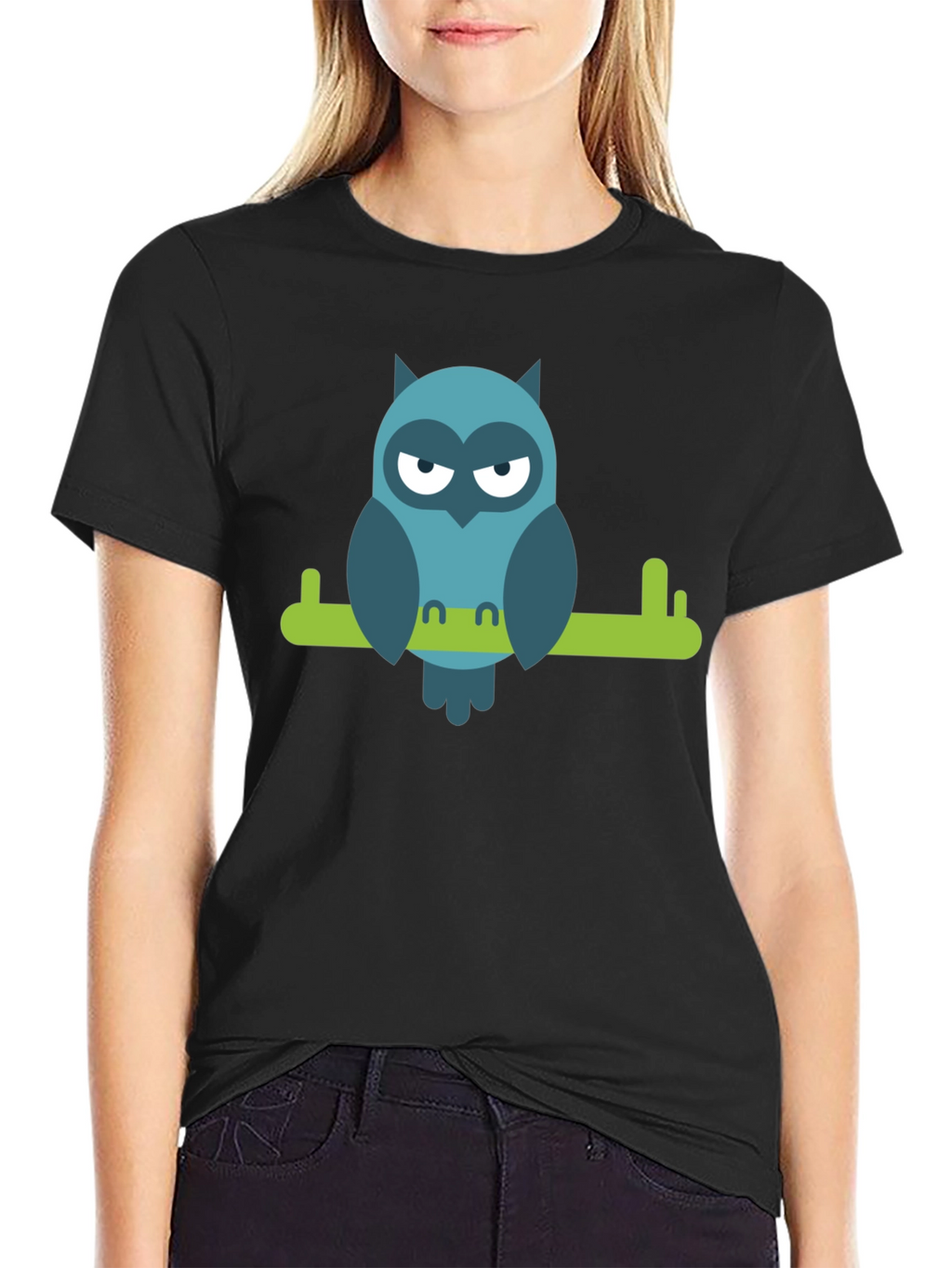 Cool Owl on Branch Graphic Tee - Black