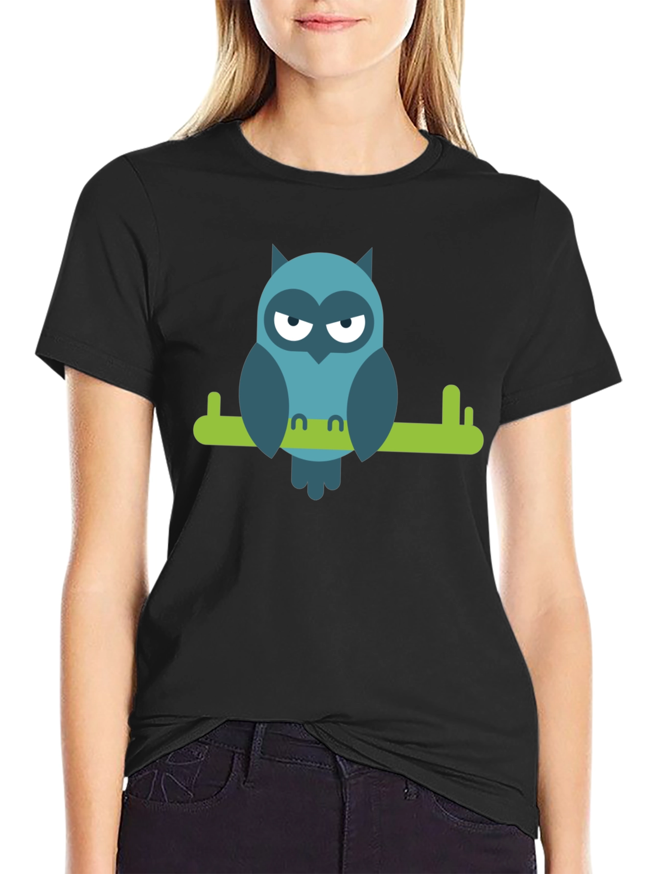 Cool Owl on Branch Graphic Tee - Black