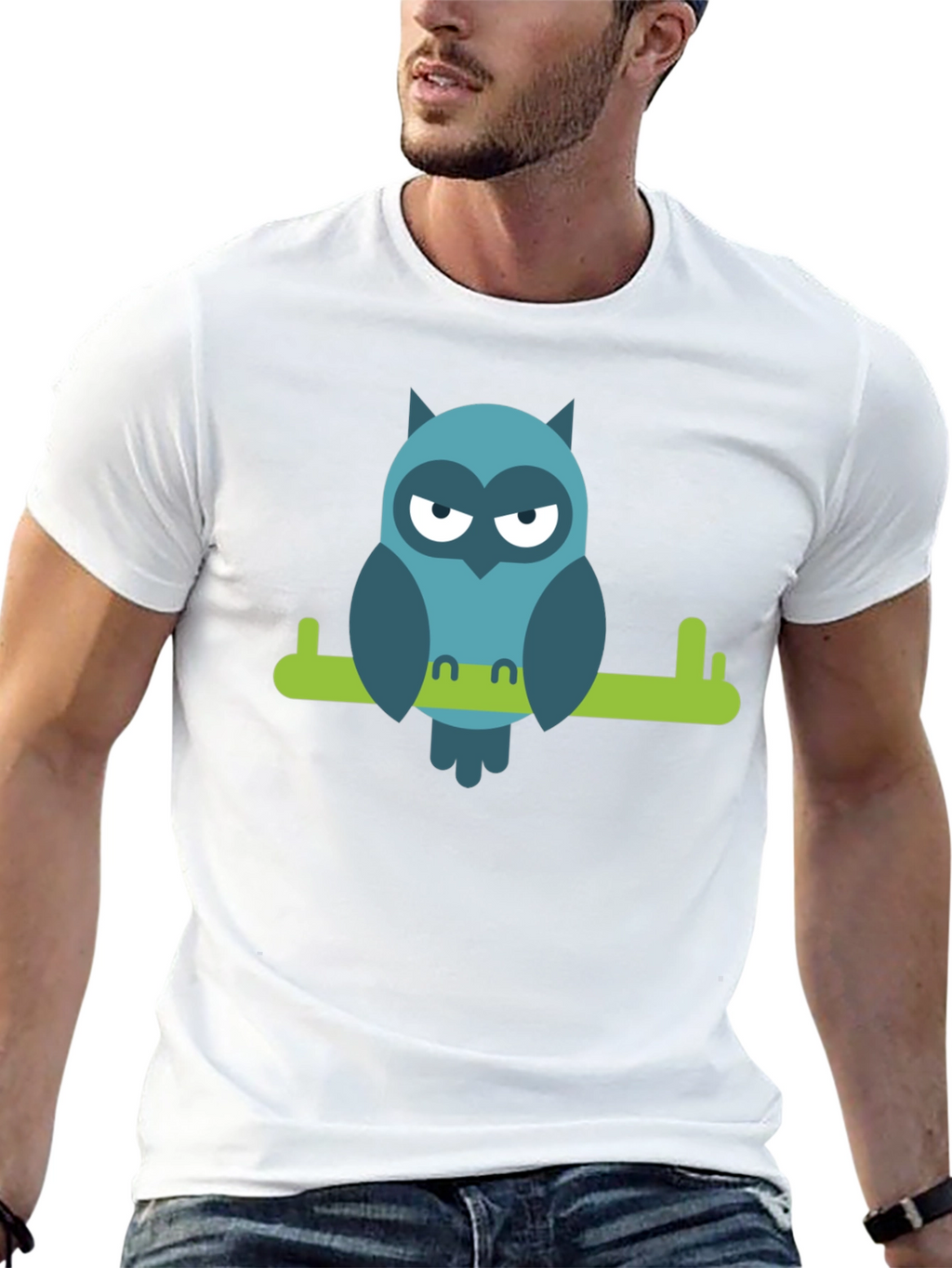 Cool Owl on Branch Graphic Tee - Black