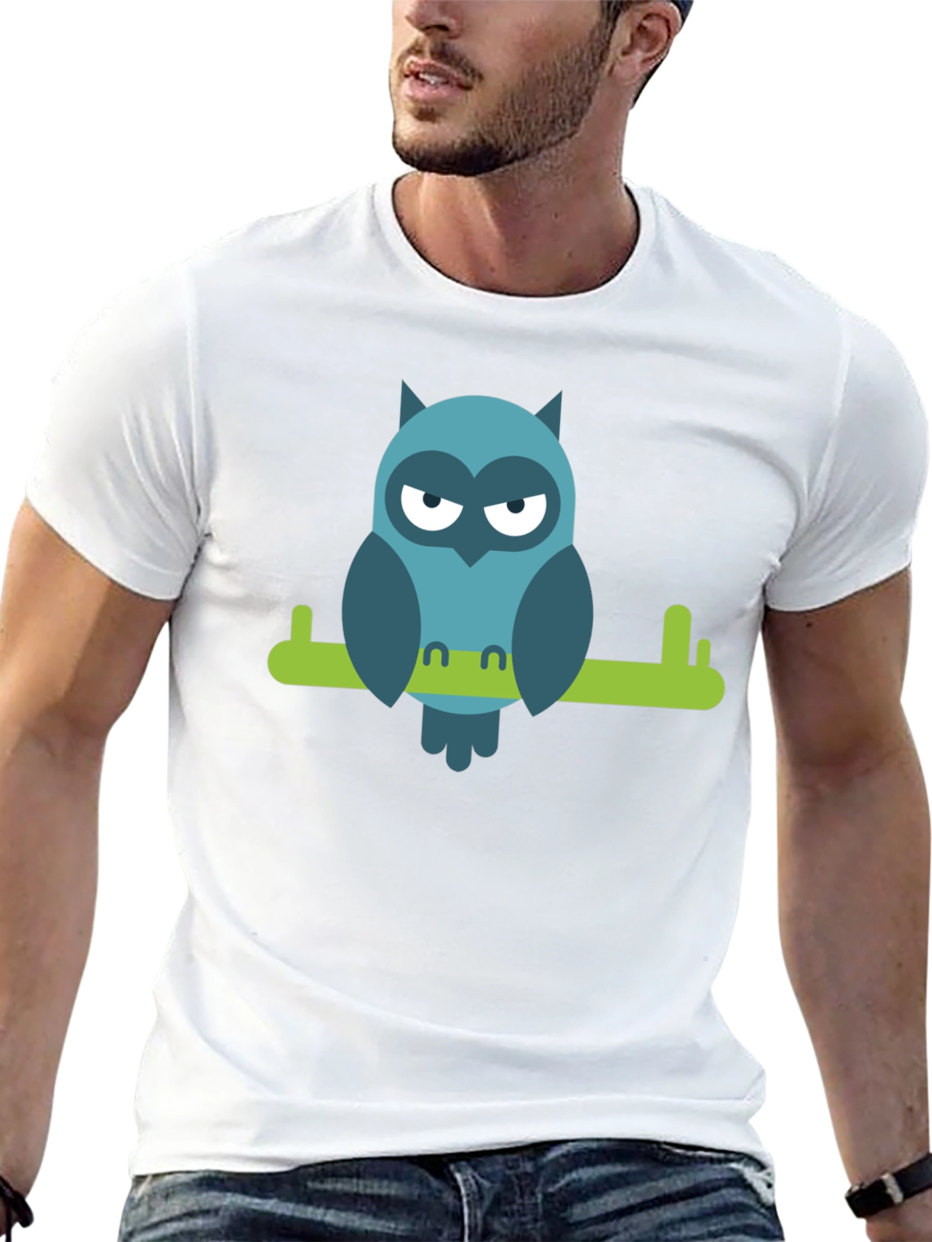 Cool Owl on Branch Graphic Tee - Black