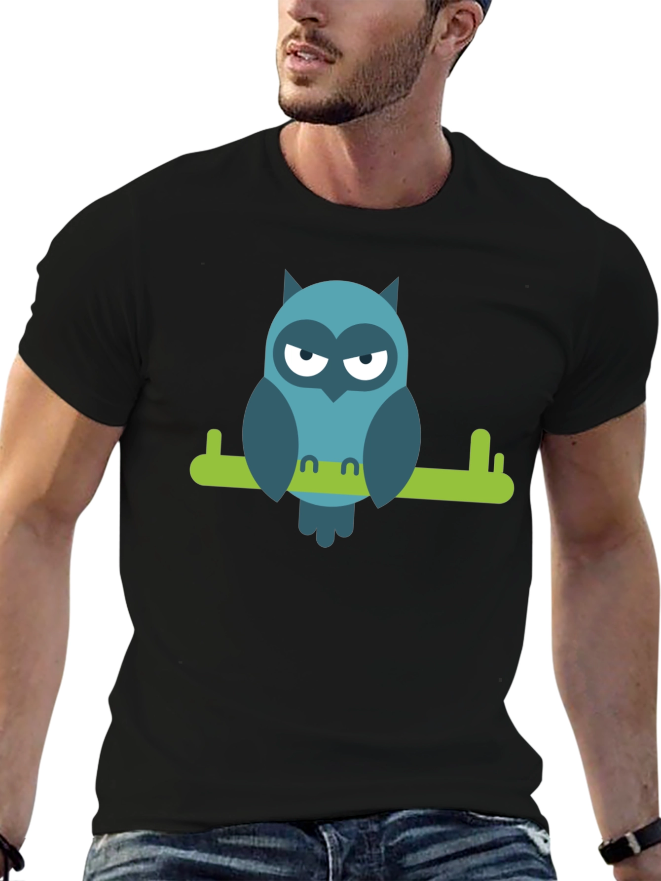 Cool Owl on Branch Graphic Tee - Black