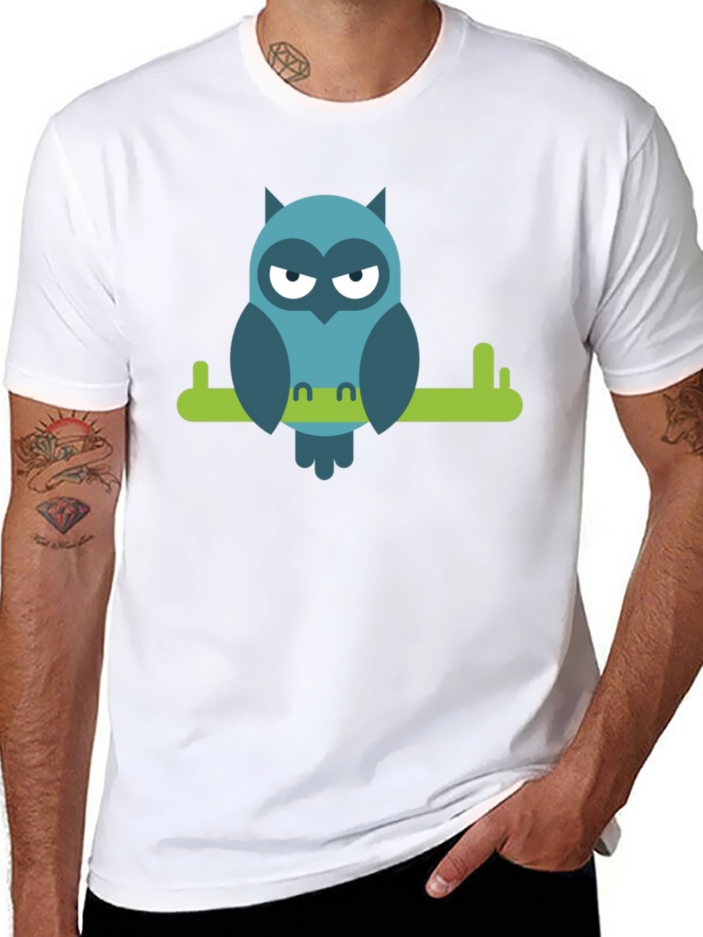 Cool Owl on Branch Graphic Tee - Black