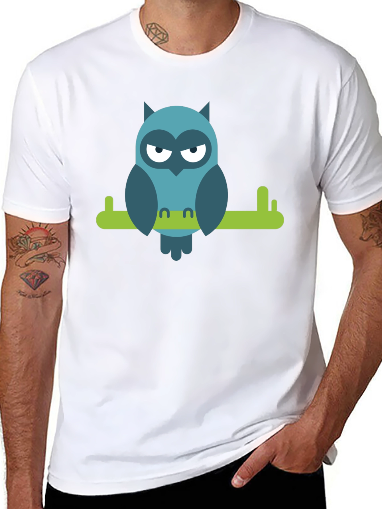 Cool Owl on Branch Graphic Tee - Black