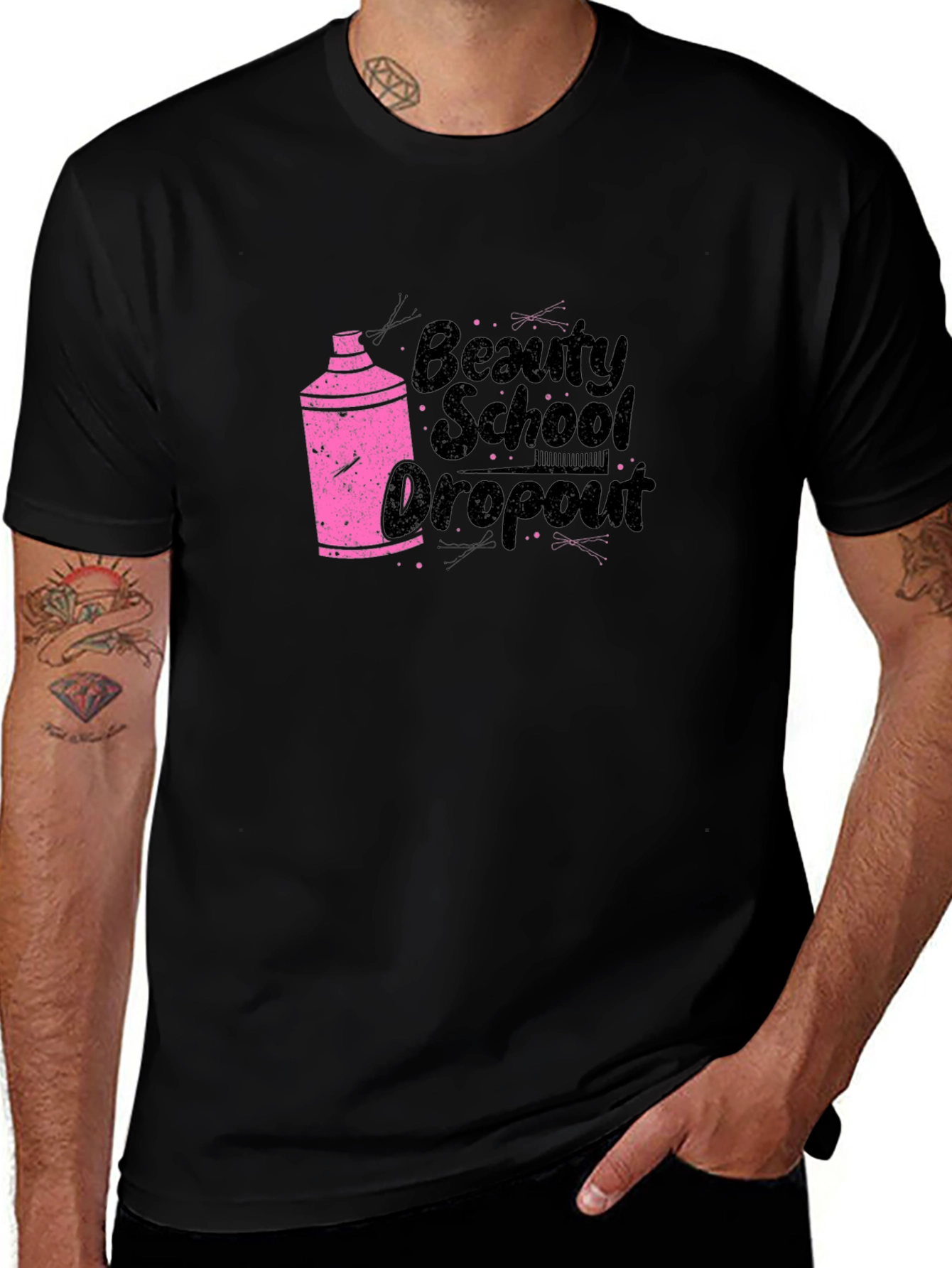 Beauty School Dropout Tee - Pink Spray Can Design