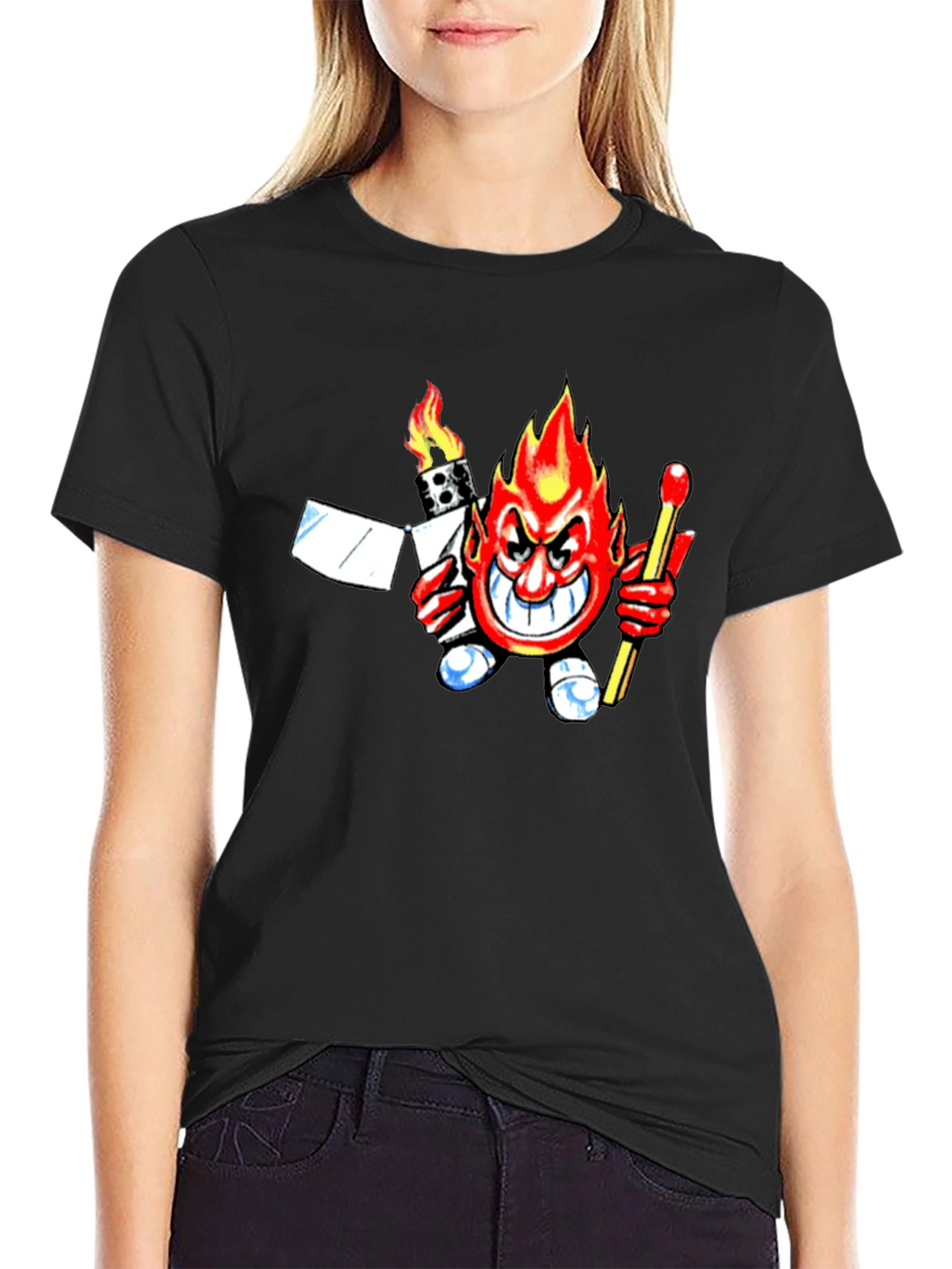Fiery Devil Graphic Tee - Black Cotton T-Shirt