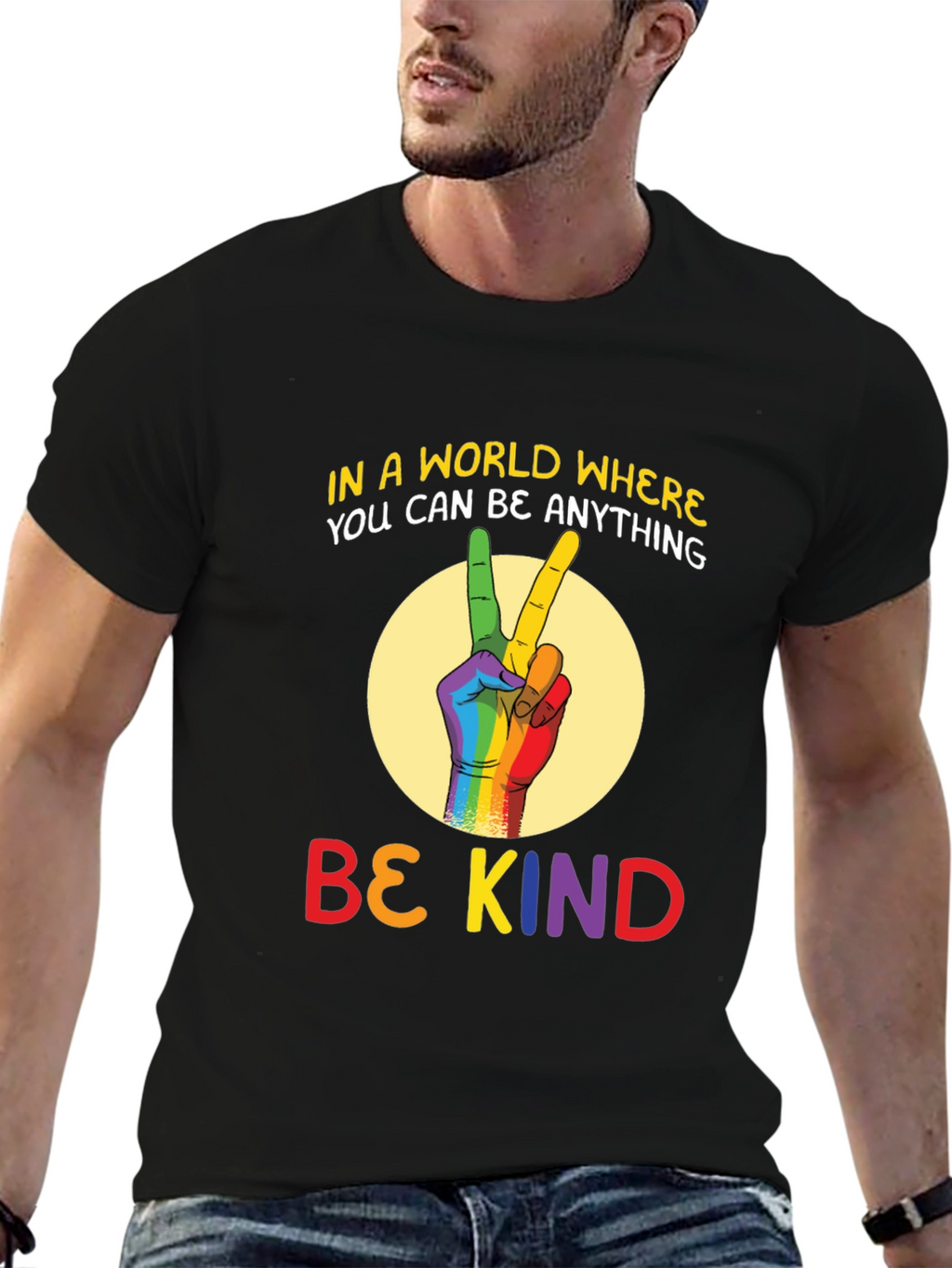 Be Kind T-Shirt - Rainbow Peace Sign