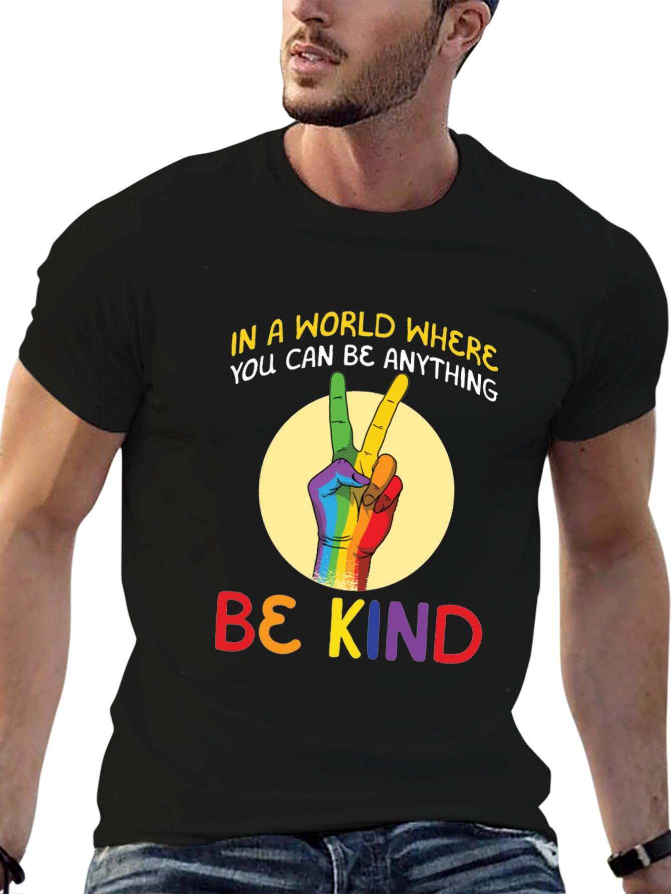 Be Kind T-Shirt - Rainbow Peace Sign