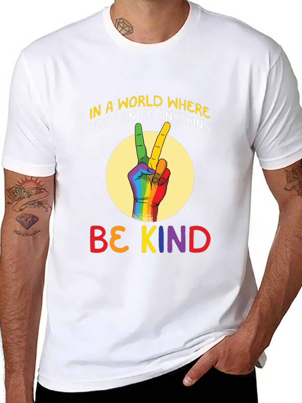 Be Kind T-Shirt - Rainbow Peace Sign