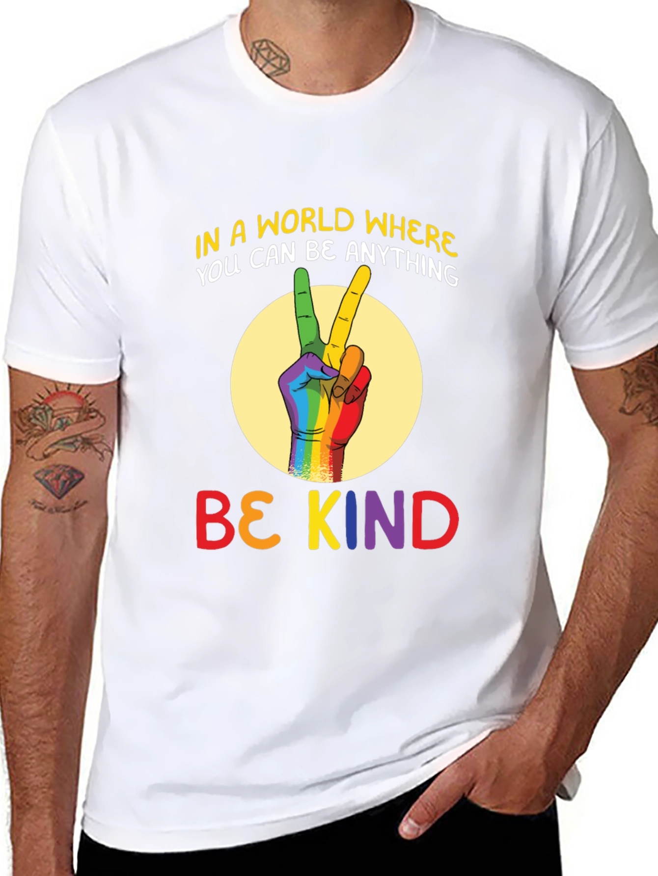 Be Kind T-Shirt - Rainbow Peace Sign