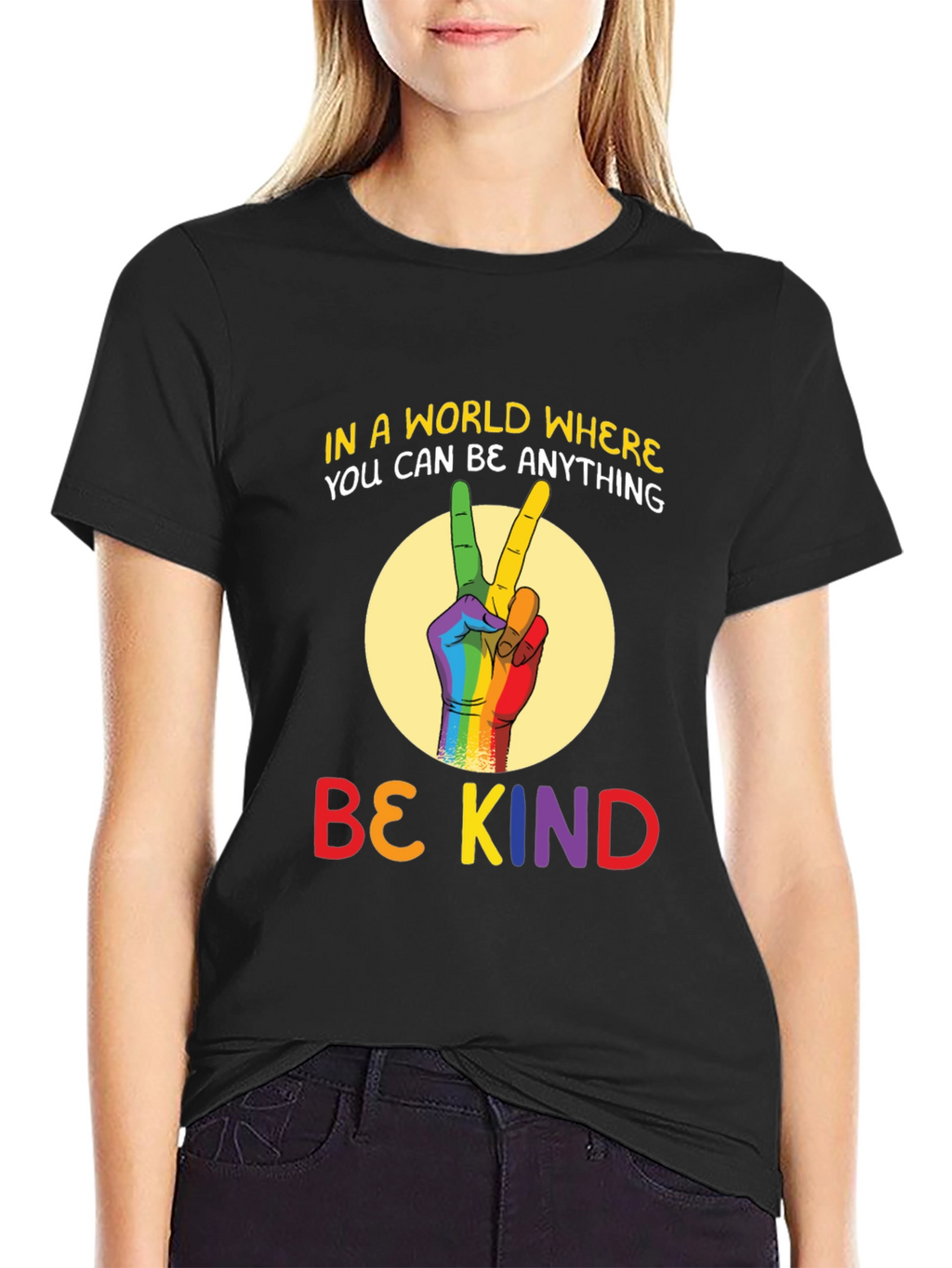 Be Kind T-Shirt - Rainbow Peace Sign