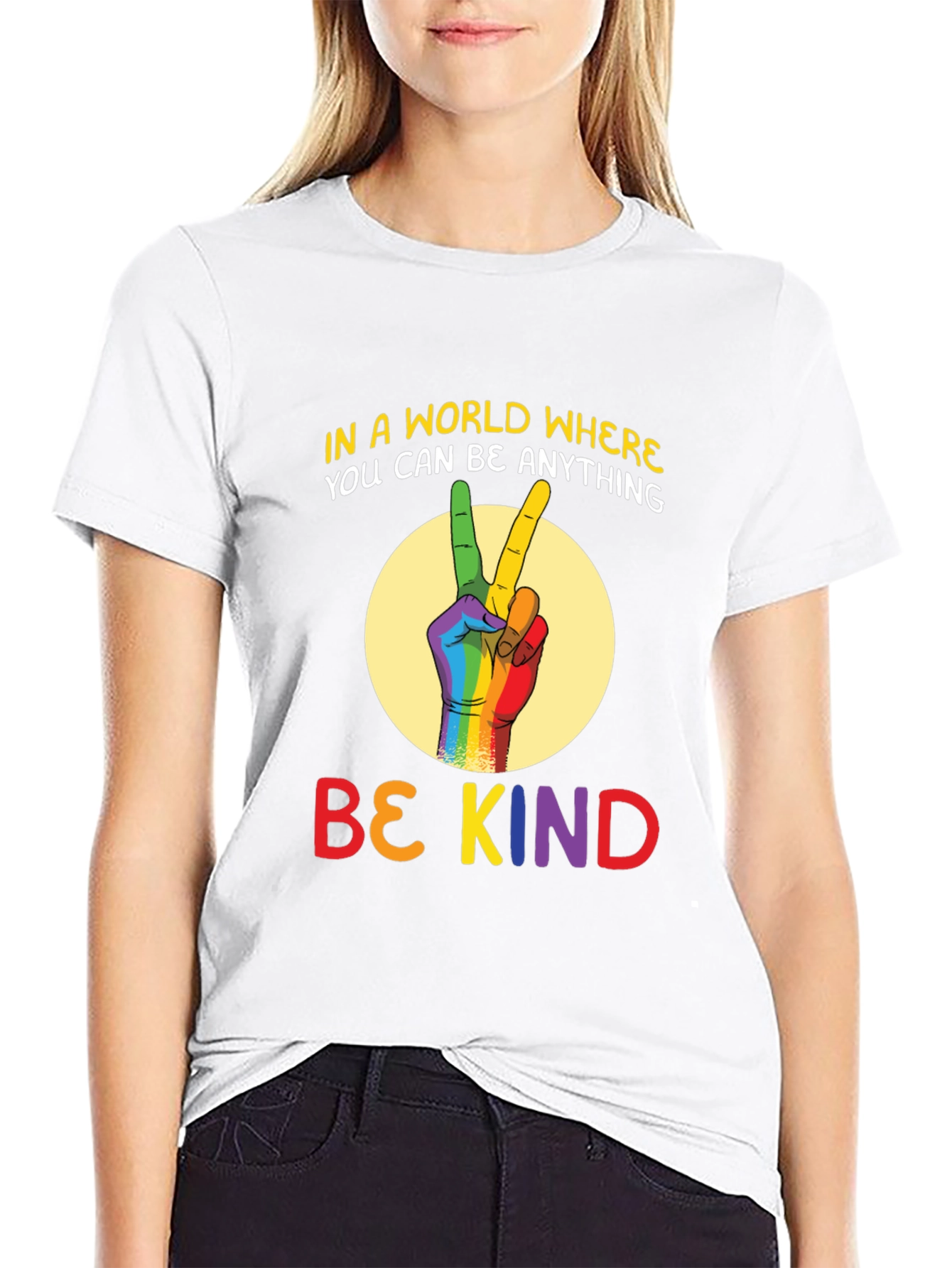 Be Kind T-Shirt - Rainbow Peace Sign